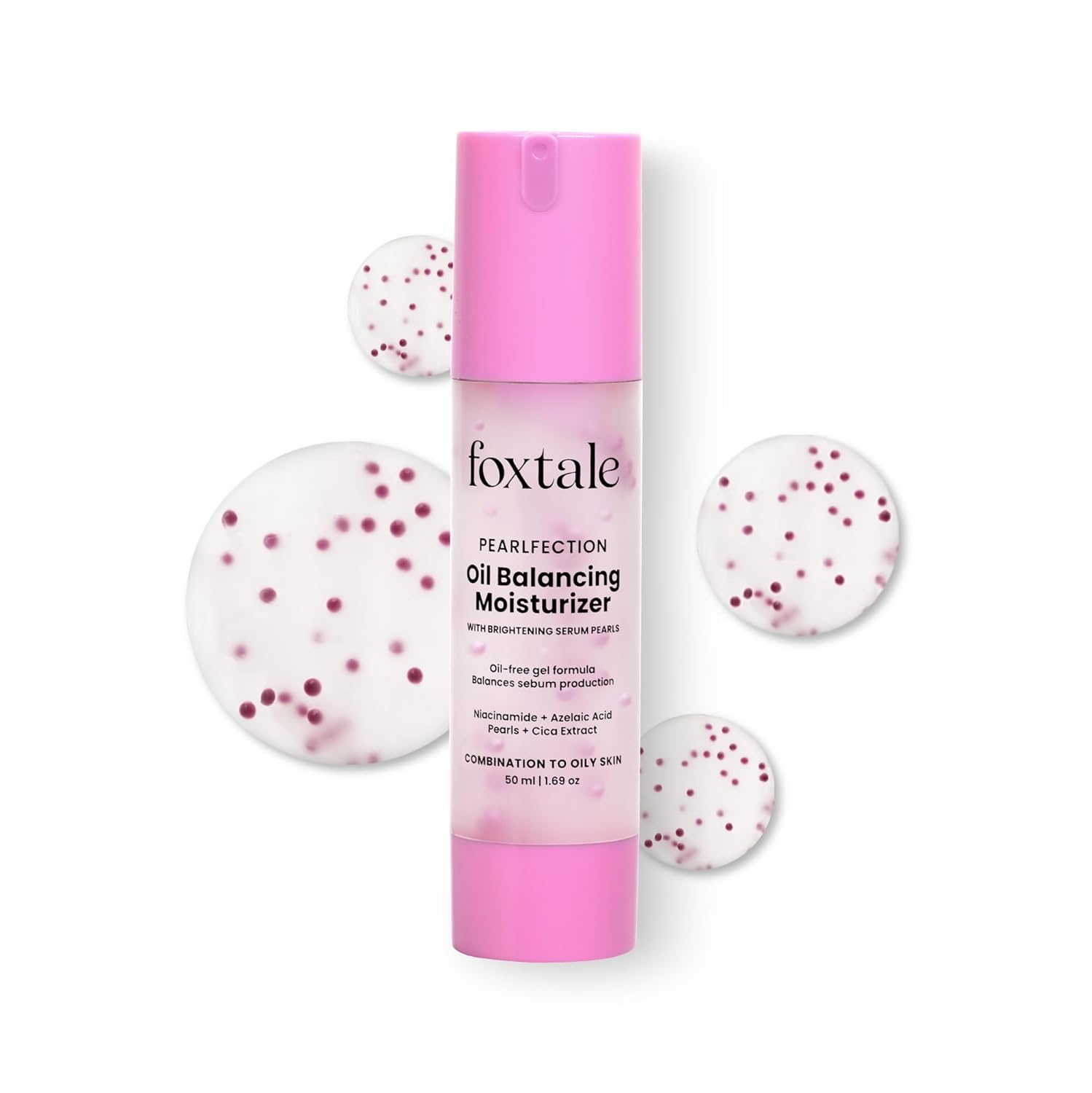 Foxtale Oil-Balancing Gel Moisturizer with Niacinamide, Azelaic Acid Pearls & Cica, 8hr Shine-Free Hydration, Lightweight, Sebum Control, For Oily & Acne-Prone Skin, 50 ml FOXTALE