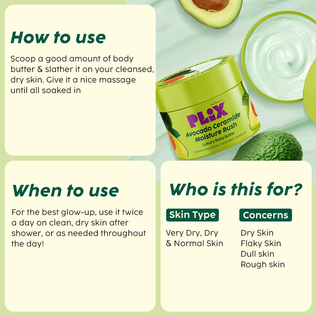 Plix Avocado Ceramide Moisture Rush Luxury Body Butter 200g PLIX