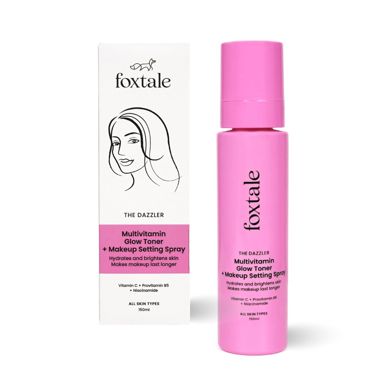 Foxtale Multivitamin Glow Toner & Makeup Setting Spray with Vitamin C & Niacinamide, Hydrating Toner for Glowing Skin, Alcohol-Free, For All Skin Types, 150 ml FOXTALE