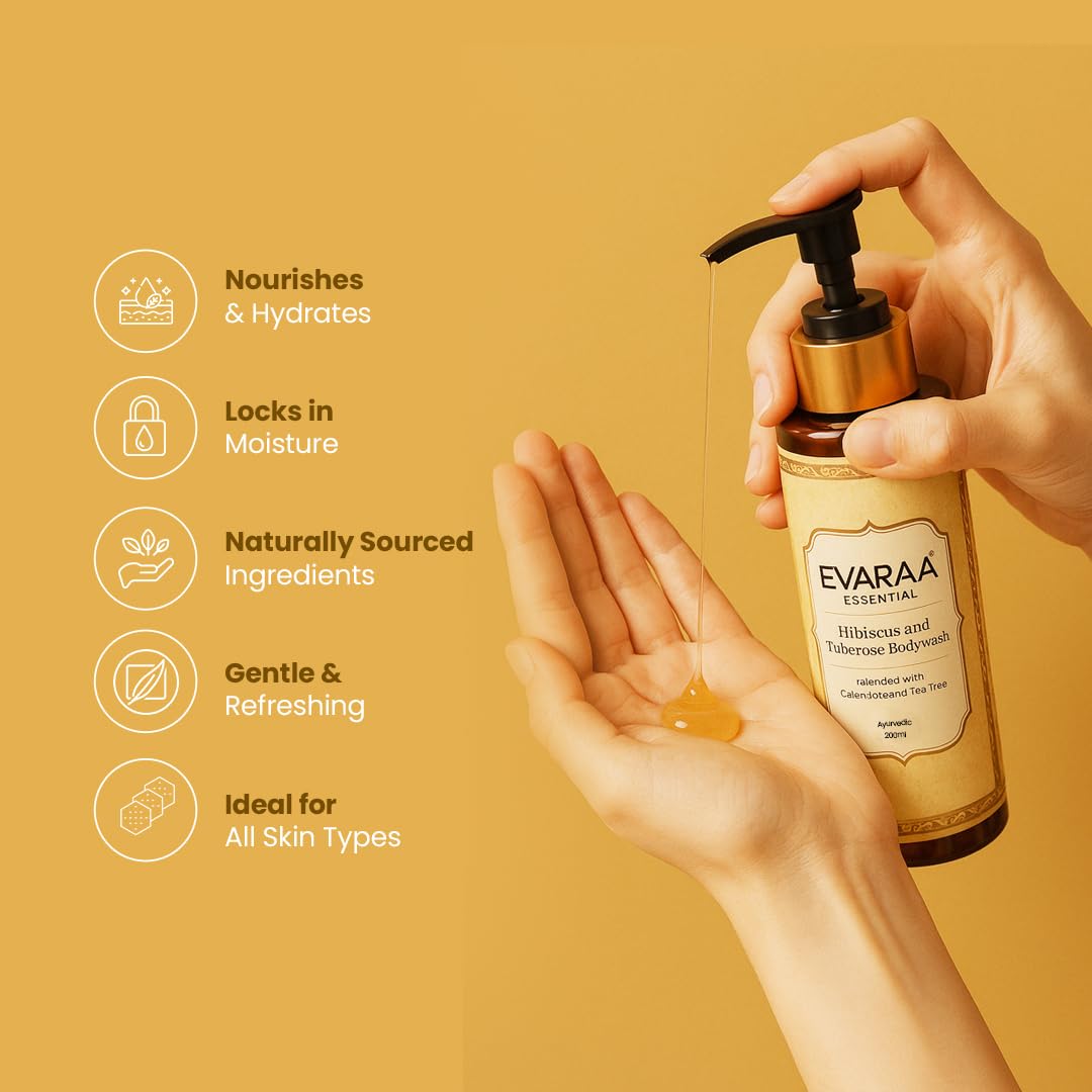 Evaraa Essential Hibiscus and Tuberose Bodywash 200 ml - Natural Bodywash | Moisturizing Wash | Body Care evaraa