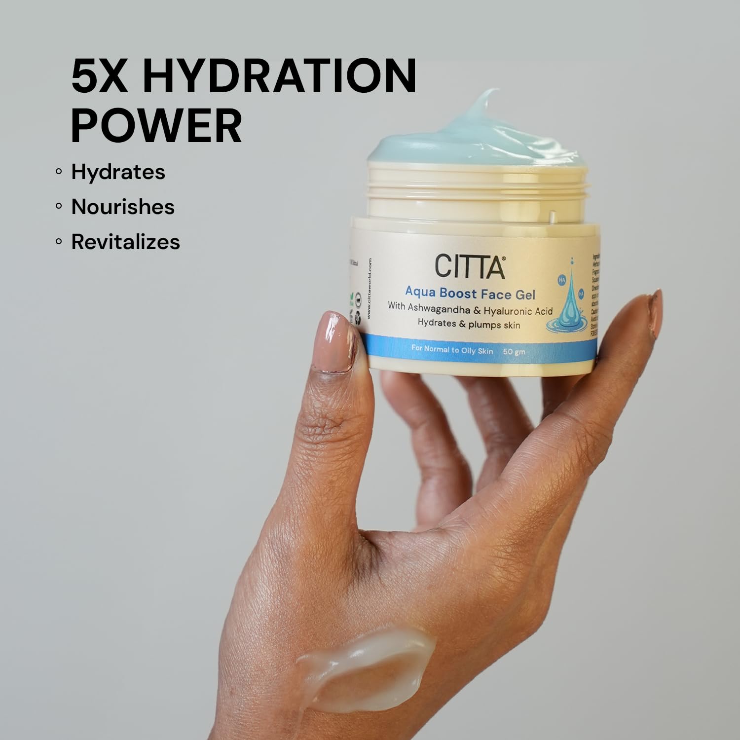 CITTA Aqua Boost Hydrating Gel Face Moisturizer with Hyaluronic Acid – Oil-Free, Non-Sticky, Fast Absorbing & Lightweight – Dermatologist Tested – For Oily, Dry, Acne-Prone & Dull Skin – Daily Use – Men & Women – 50g CITTA