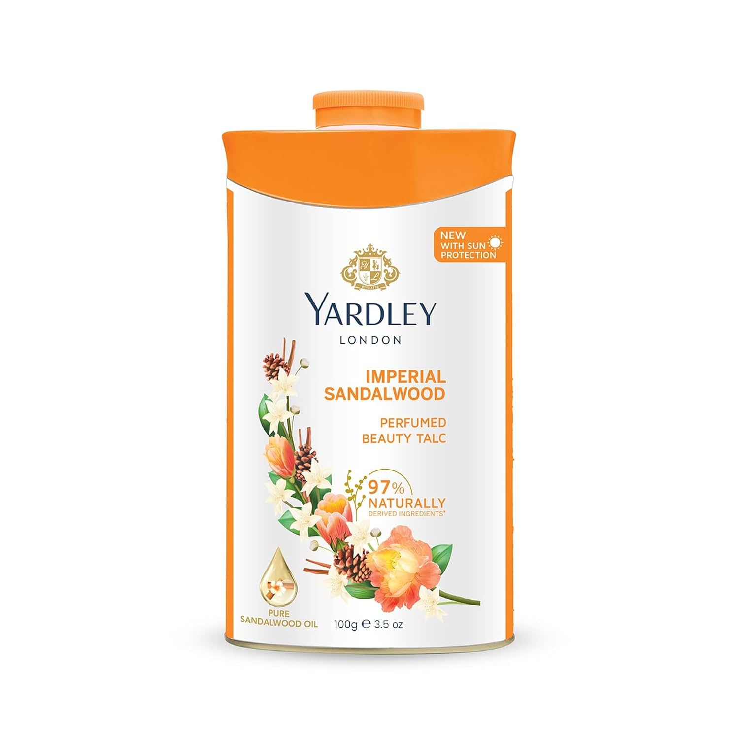 Yardley London Imperial Sandalwood Perfumed Talc – Warm Sandalwood Freshness with Silky Soft Care 100g Yardley London