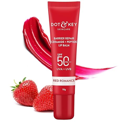 Dot & Key Ceramide & Peptide Barrier Repair Lip Balm SPF 50, PA+++ | Red Romance | 10g Dot