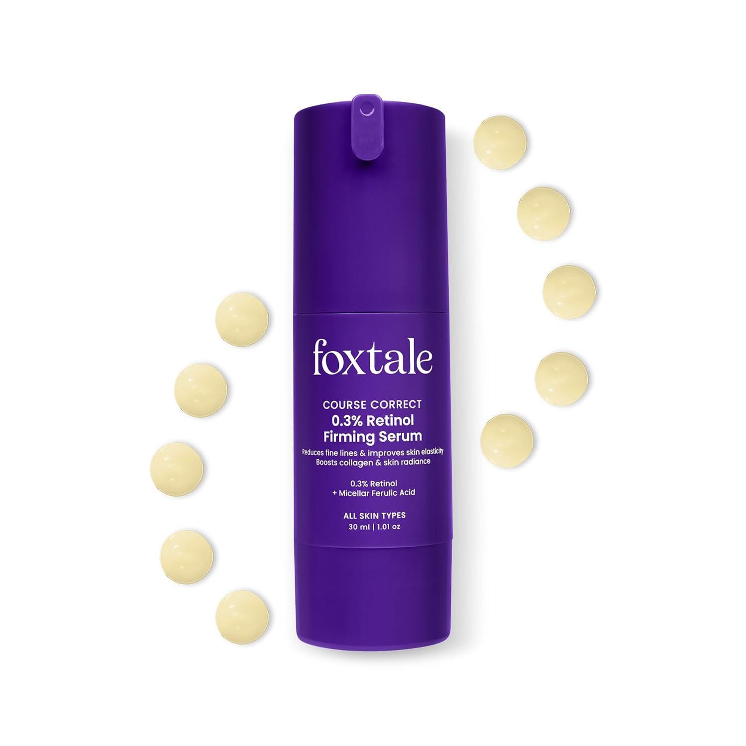 Foxtale 0.3% Retinol + Ferulic Acid Serum | Targets 8 Signs of Ageing | Boosts Collagen, Firms Skin, Fades Dark Spots, Reduces Fine Lines & Wrinkles | For Intermediate & Advanced Users FOXTALE