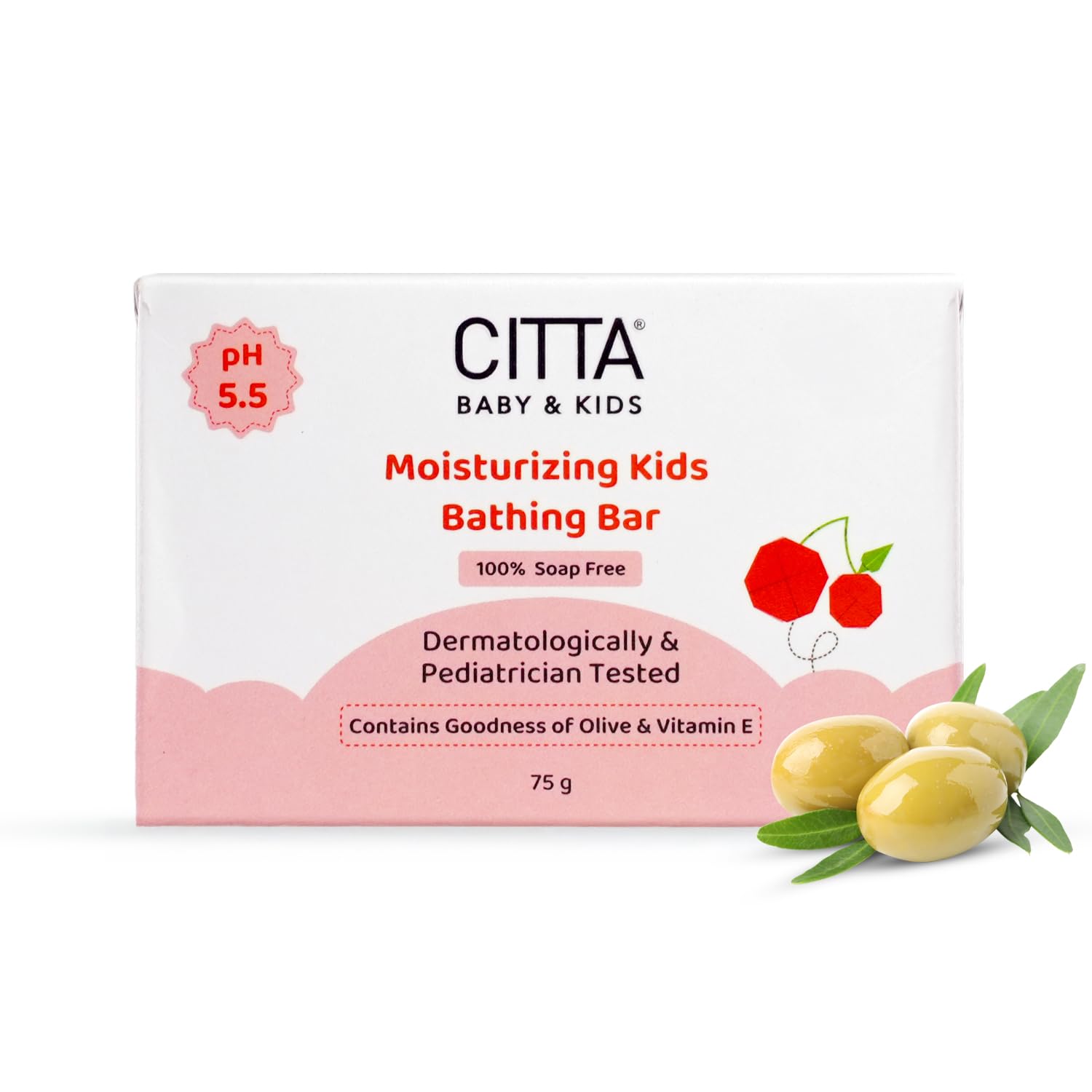 CITTA Bathing Bar for Babies & Kids | Soap-Free, No Tears | Dermatologist Approved pH Balanced Wash for Sensitive Skin | Olive Oil & Vitamin E for Soft & Glowing Skin | 75g CITTA
