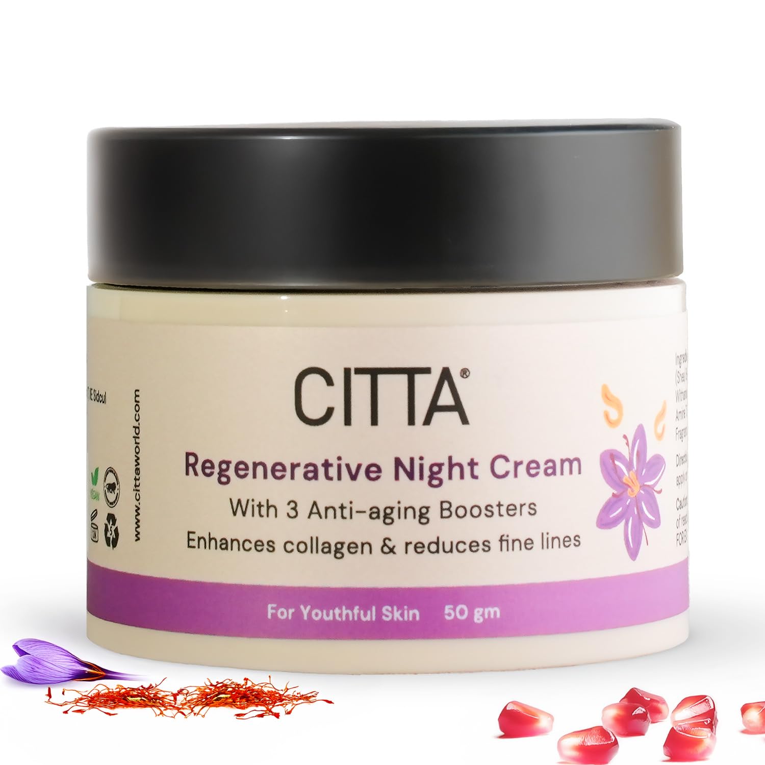 CITTA Regenerative Anti-Aging Night Cream with Retinol – Anti-Aging Cream with Kumkumadi & Ashwagandha – Boosts Collagen, Corrects Wrinkles & Fine Lines – Dermatologically Tested – For Dry, Oily & Combination Skin Types, Men & Women – 50g CITTA