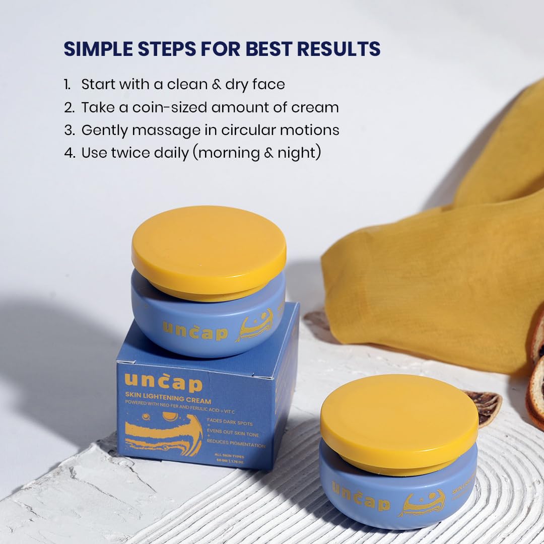 Uncap skin Lightening Cream | With NEO-FER, Ferulic Acid & Vitamin C | Fades Dark Spots & Pigmentation | Evens skin Tone | Brightens Dull Skin | 50g Uncap