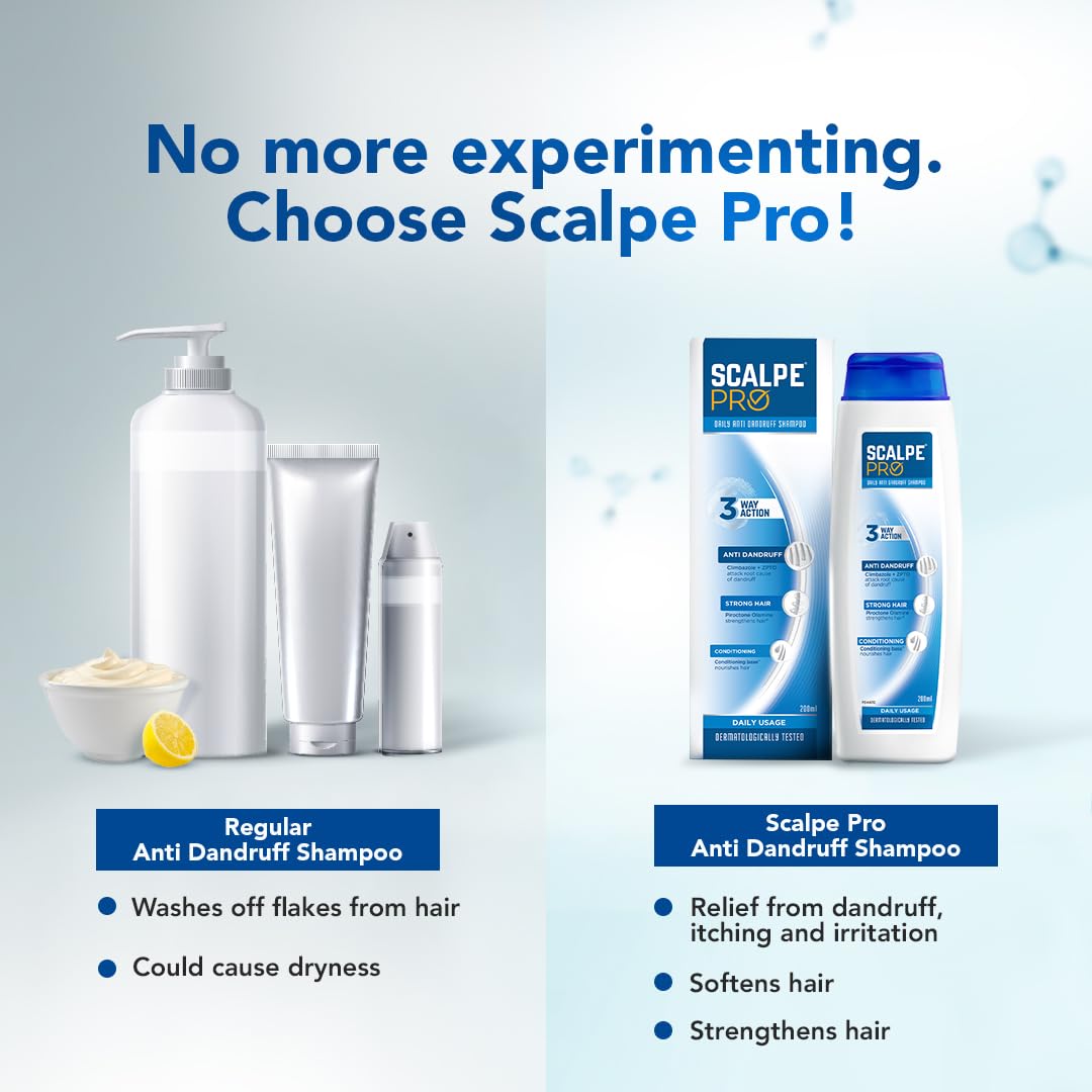 Scalpe Pro Daily Anti-Dandruff Shampoo | Removes Dandruff from Source | Prevents Itching & Irritation | Scalpe Science | Climbazole Formulation | Dermatologically Tested | For Women & Men | 400ml Scalp Pro