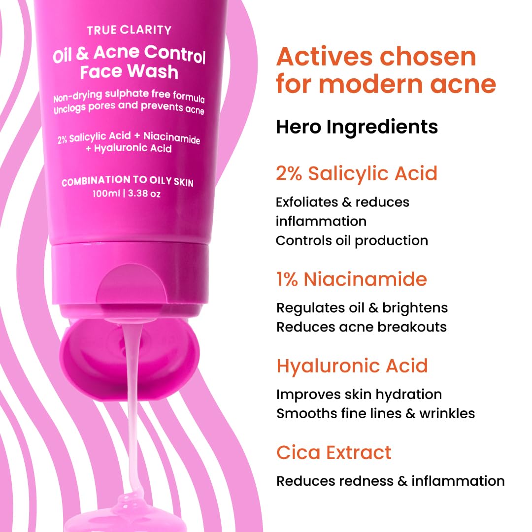 Foxtale Oil and Acne Control Face Wash | 2% Salicylic Acid + Niacinamide + Cica + Hyaluronic Acid | Fights Acne, Fades Marks, Controls Oil, Soothes Skin | Non-Drying Cleanser for Oily Skin FOXTALE