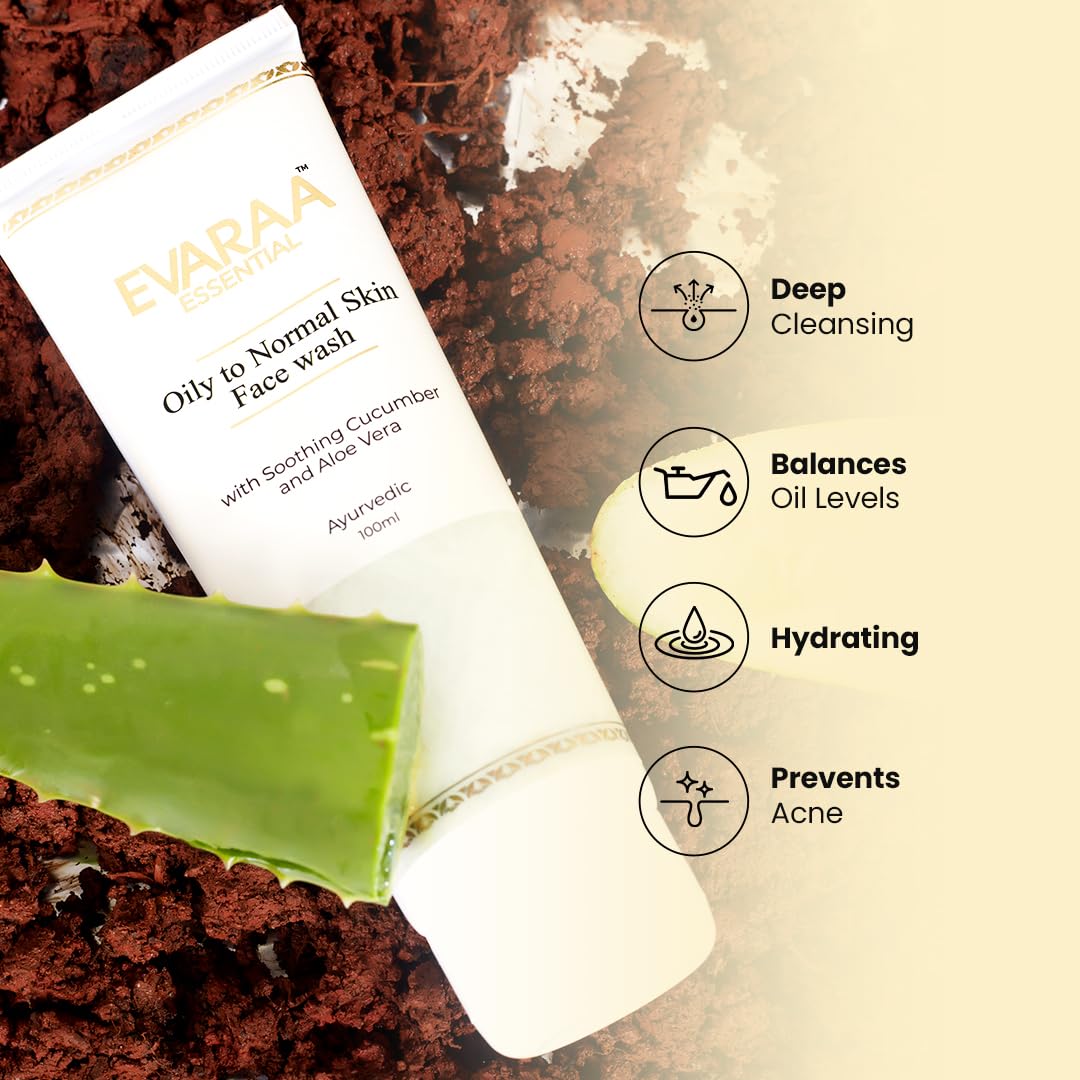 Evaraa Essential Oily to Normal Skin Face Wash – Deep Cleanse, Oil Control & Hydrating Cleanser for Acne-Prone Skin – 100ml evaraa