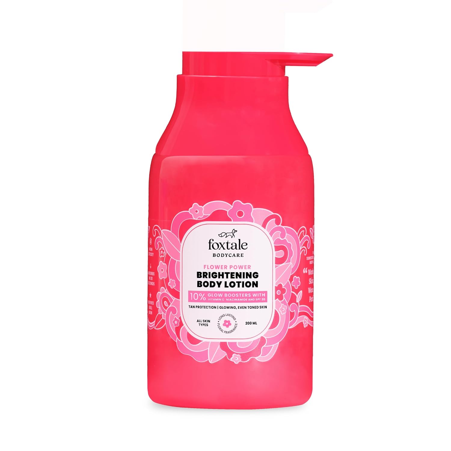FoxTale Spf 30 Detan Brightening Body Lotion With Niacinamide & Vitamin C For Glowing Skin|Lightweight & Non-Sticky|Floral Fragrance|Body Lotion For Men & Women|All Skin Type|200 Ml FOXTALE
