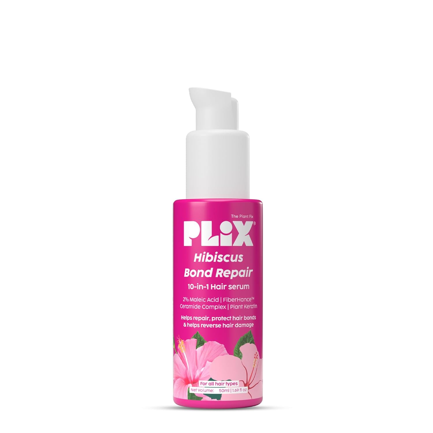 PLIX - THE PLANT FIX Hibiscus Bond Repair 10-in-1 Hair Serum | FiberHance™ | Repairs Damage Hair | Strengthens Keratin Structure | Provides 3X strengthening | 50ml PLIX