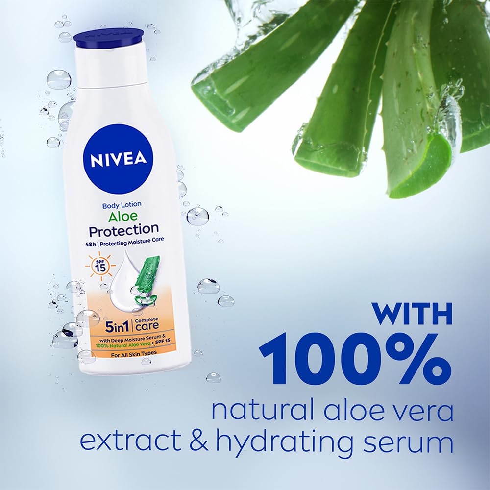 NIVEA Aloe Protection Body Lotion 200 ml | SPF 15 | Aloe Vera Extracts | Dep Moisture Serum | Men and Women | All Skin Type NIVEA