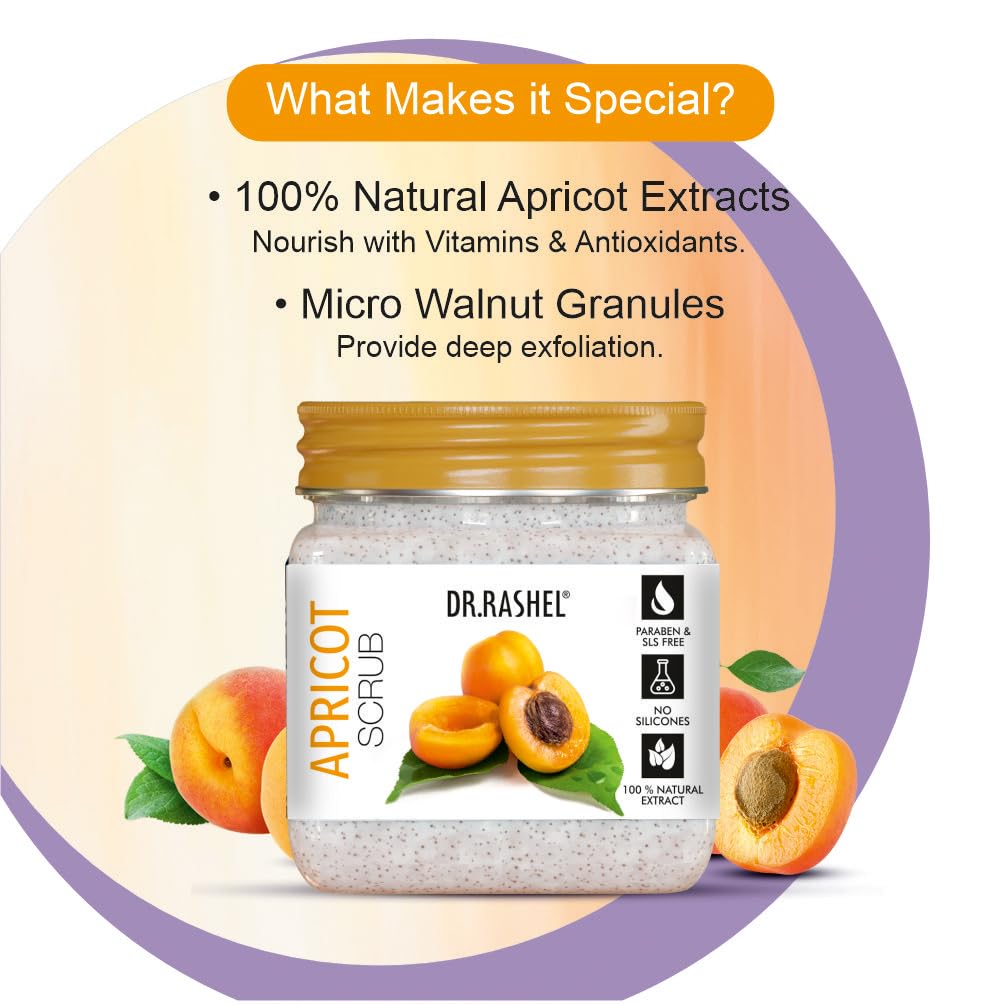 DR.RASHEL Apricot Scrub For Face & Body (380 Ml) | All Skin |Cleanser Scrub For Deep Exfoliation | Dead Skin Remover| Tan Removal | Blackhead Remover Dr. Rashel