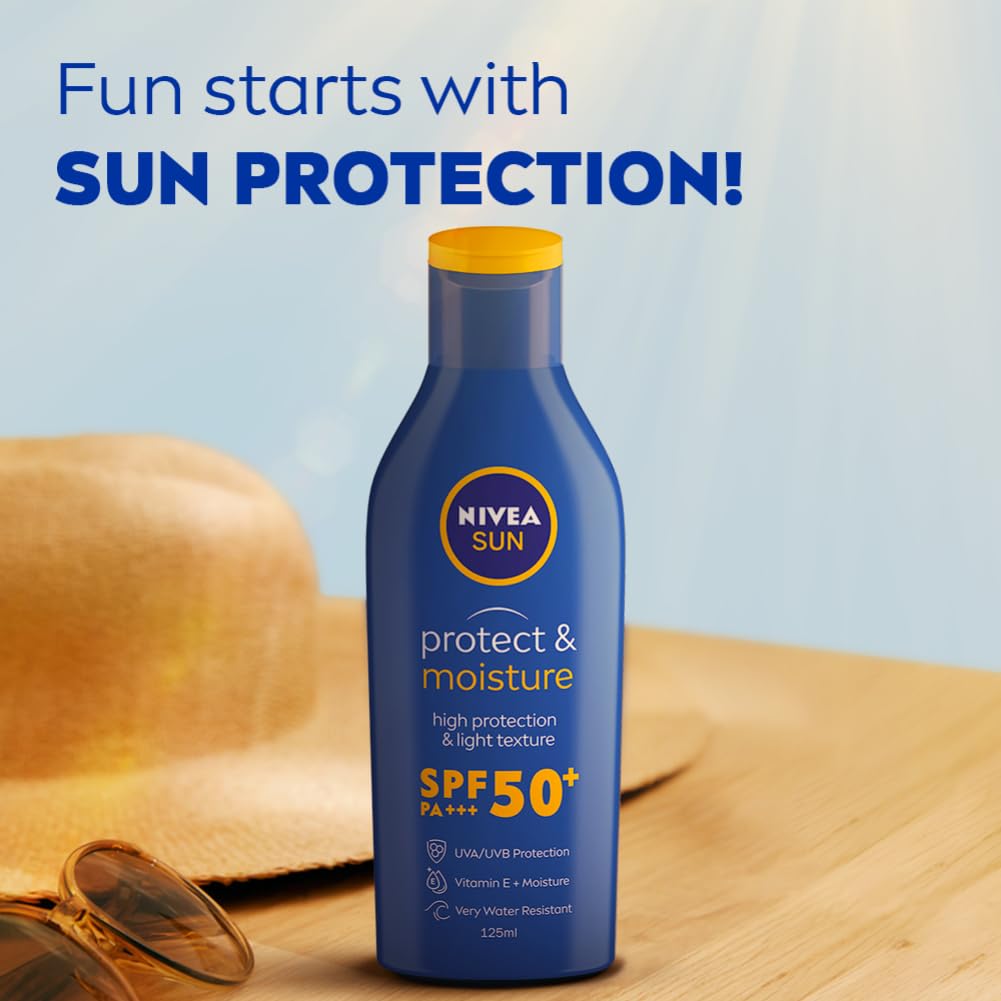 NIVEA Sun Protect And Normal Moisture 125Ml Spf 50 Advanced Sunscreen For Instant Protection| Pa+++ Uva - Uvb Protection System| Vitamin E + Moisture| Very Water Resistant| For Men & Women NIVEA