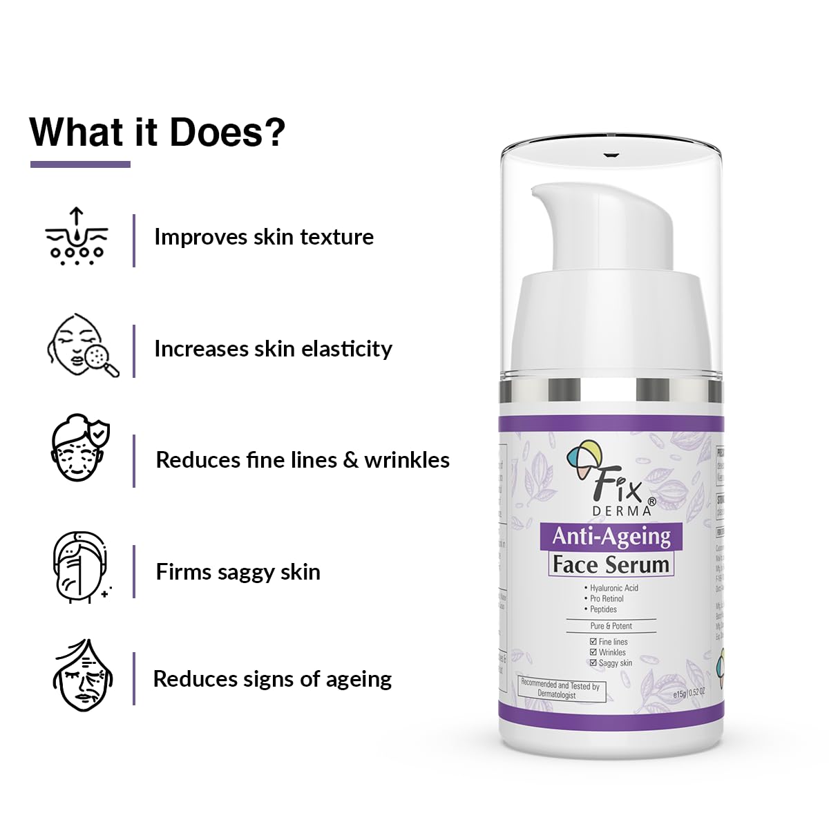 Fixderma Hyaluronic Acid Serum for Anti Ageing with Pro Retinol Serum for Face | Anti Ageing Serum for Fine Lines & Wrinkles | Face Serum for Men & Women | Face Serum for for all Skin Types - 15g FIX DERMA