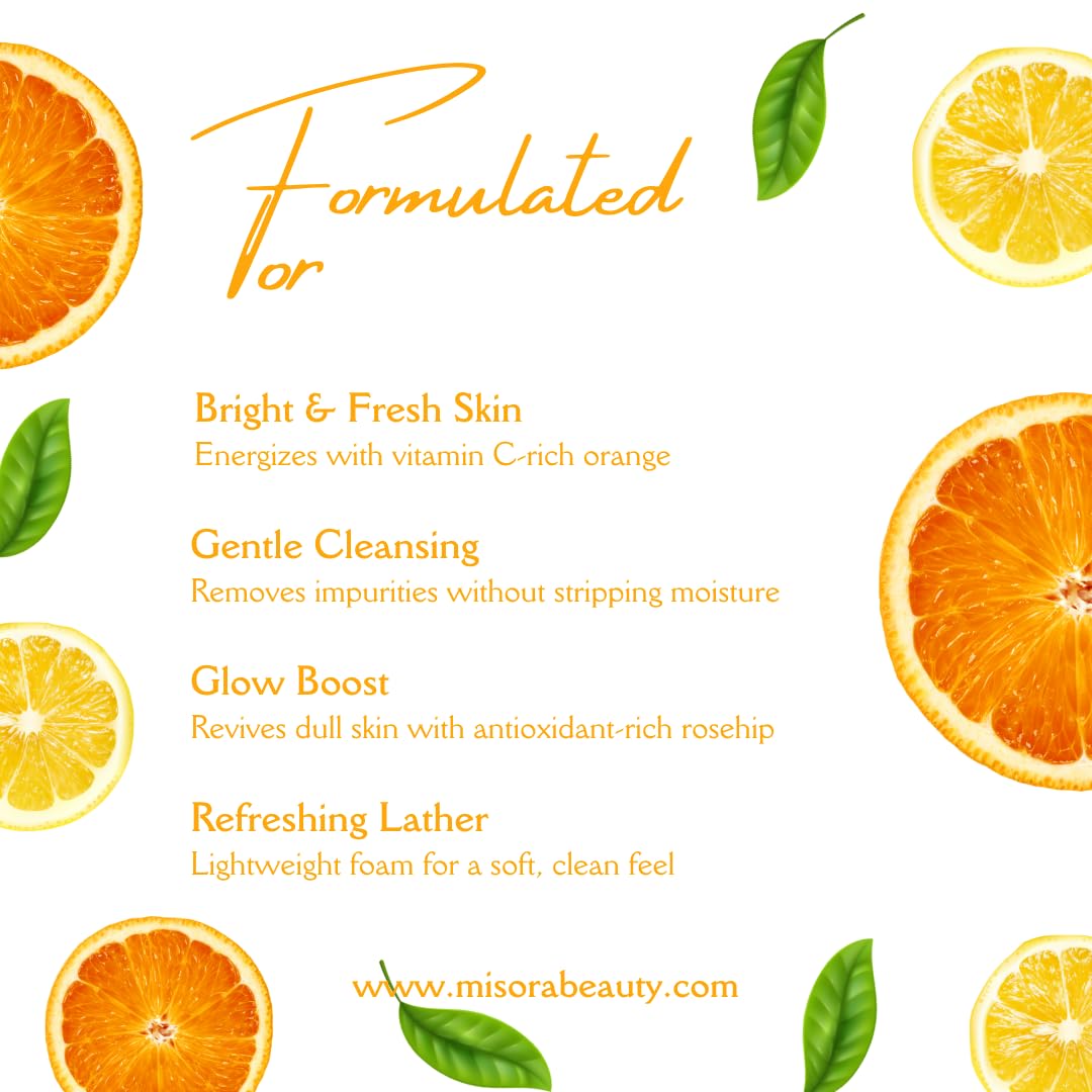 Misora Vitamin C Face Wash For Dull & Pigmented Skin | Brightens skin & control blackheads & whiteheads | Suitable for All Skin Types | Face wash for Women & Men | 150ml MISORA