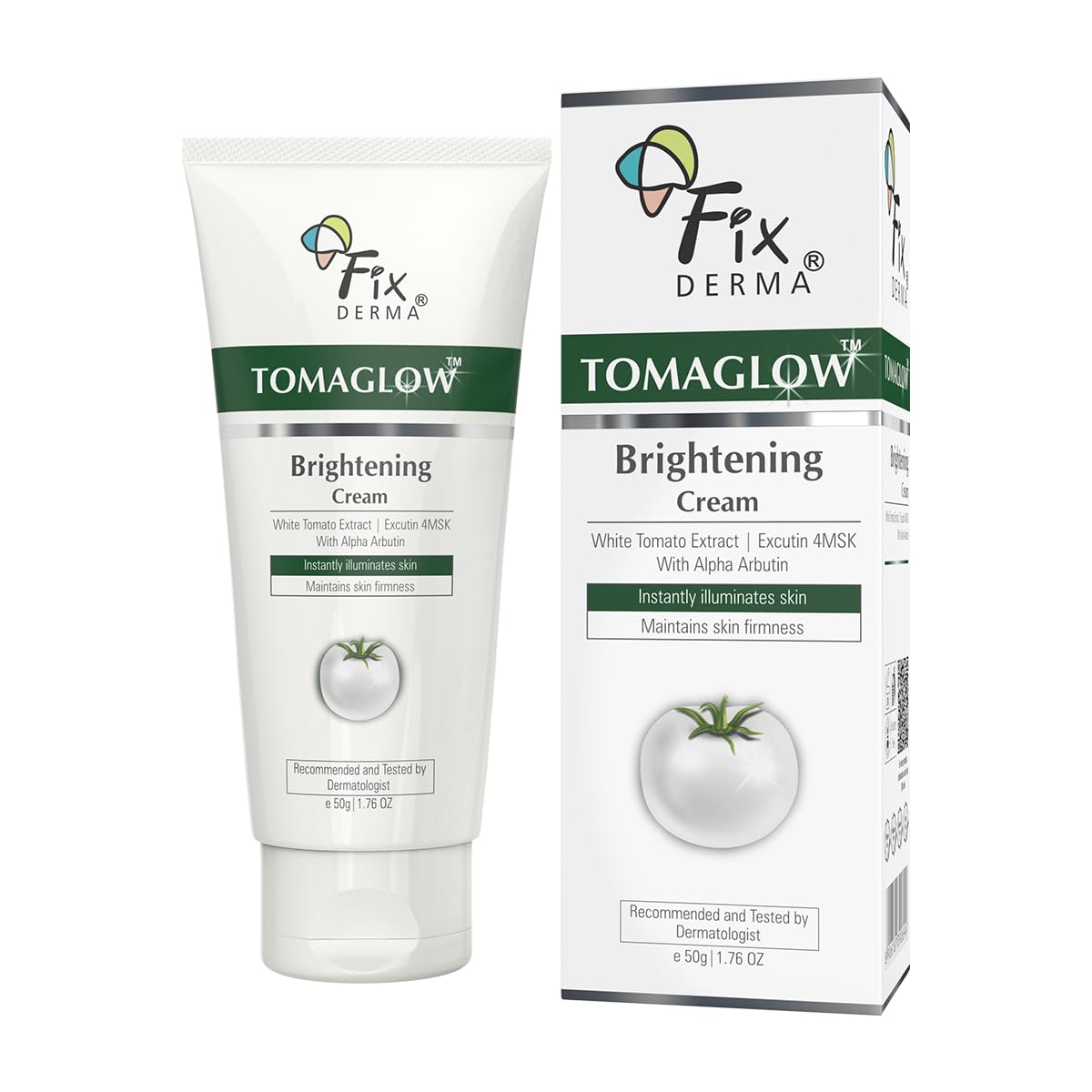 Fixderma Tomaglow Brightening Face Cream with White Tomato Extract, Excutin 4MSK with 2% Alpha Arbutin 4% Niacinamide, Lightens Dark Spots & Instantly Illuminates Skin, Face Cream for Men & women - 50g FIX DERMA