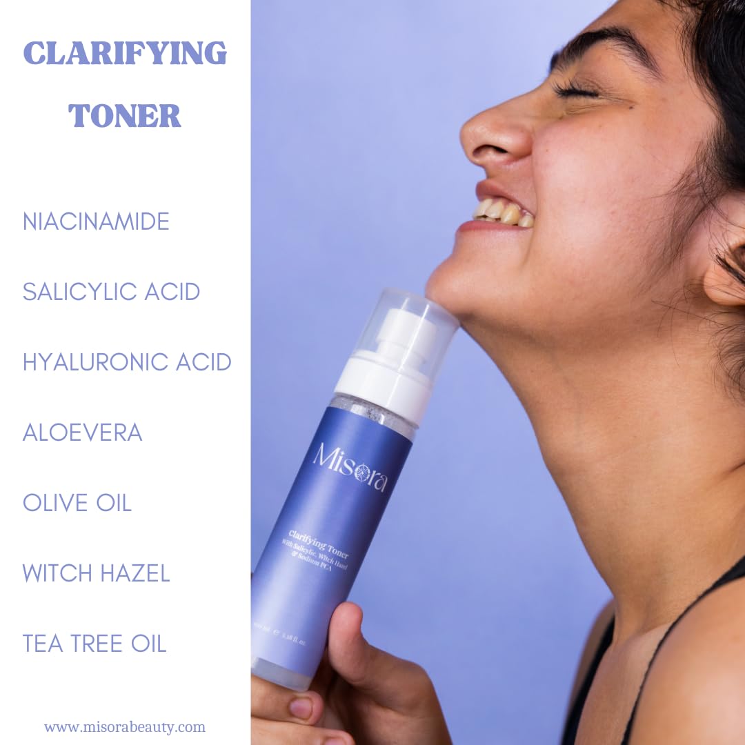 Misora Clarifying toner With Niacinamide & Tea Tree Oil | Targets Clogged Pores & Smoothens Skin For Oily & Acne Prone Skin | Fades Acne Scars & Dark Spots | 100ml MISORA