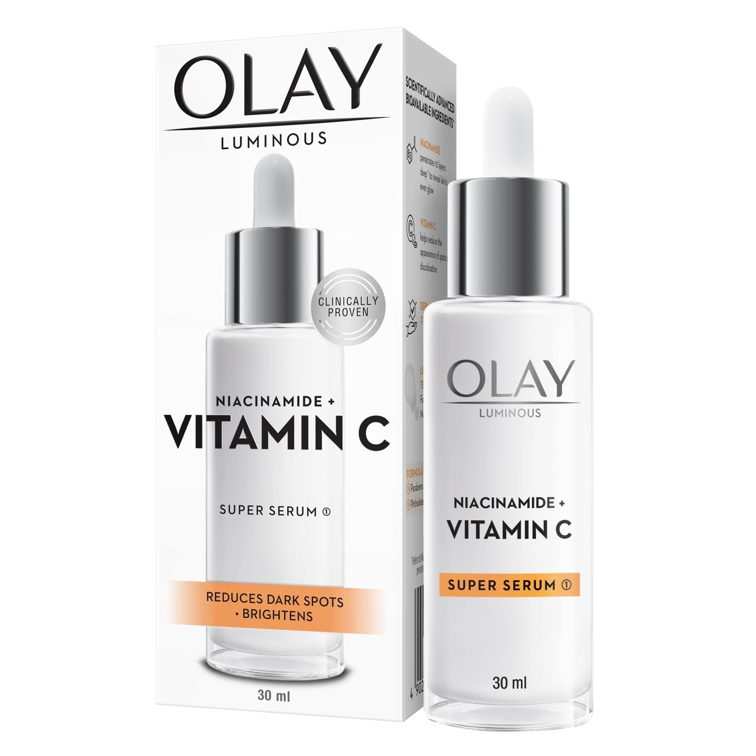 Olay Vitamin C Face Serum with Niacinamide l Even Glow & Smooth Texture l Normal, Oily, Dry & Combination Skin l Parabens & Sulphate-free l 30ml Olay
