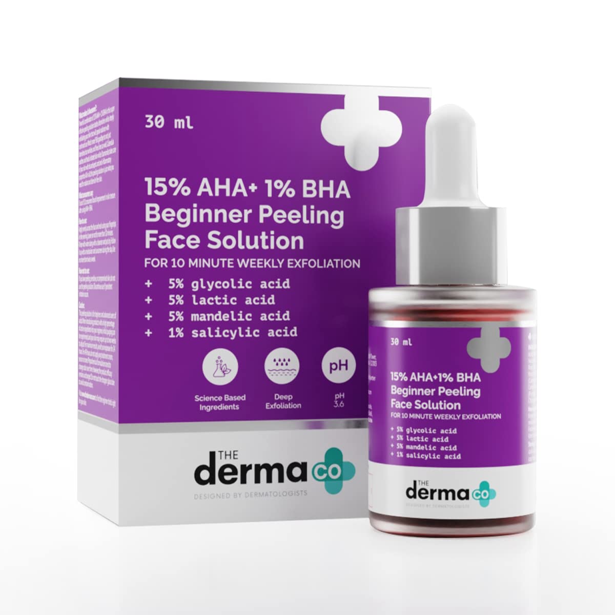 The Derma Co 15% AHA + 1% BHA Beginner Face Peeling Solution | For 10-Minute Weekly Exfoliation | 30 ml Beauty Bumble
