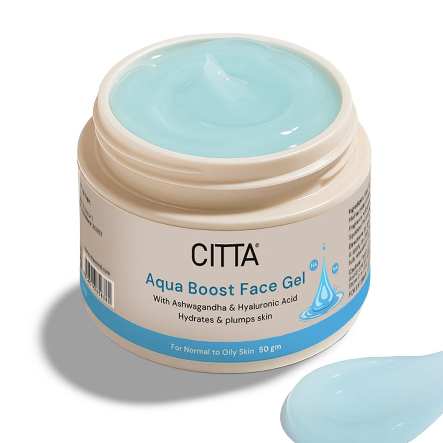 CITTA Aqua Boost Hydrating Gel Face Moisturizer with Hyaluronic Acid – Oil-Free, Non-Sticky, Fast Absorbing & Lightweight – Dermatologist Tested – For Oily, Dry, Acne-Prone & Dull Skin – Daily Use – Men & Women – 50g CITTA