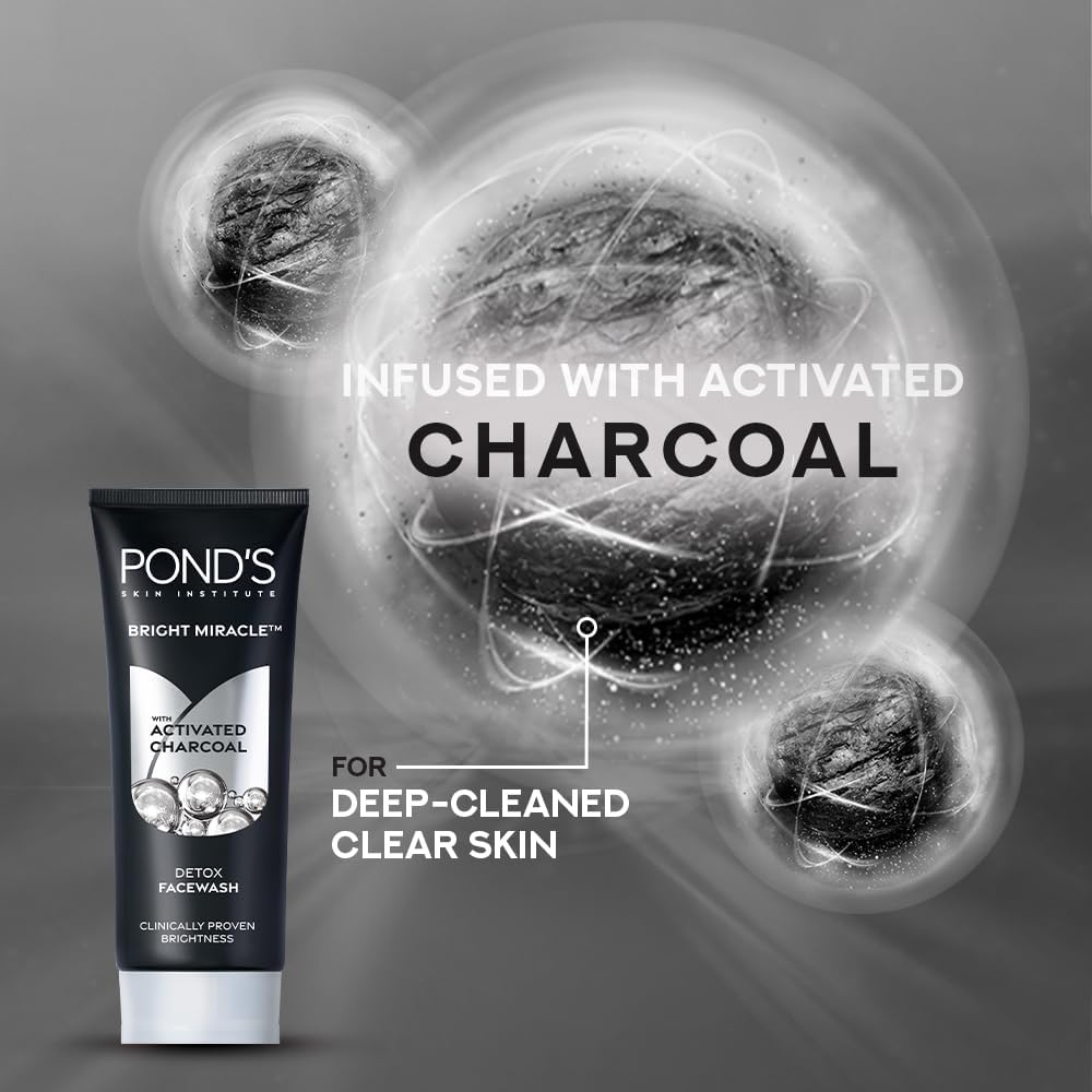 Pond’s Pure Detox, Facewash, 100g, for Fresh, Glowing Skin, with Activated Charcoal, Daily Exfoliating & Brightening Cleanser, Pollution Clear Face Wash Beauty Bumble