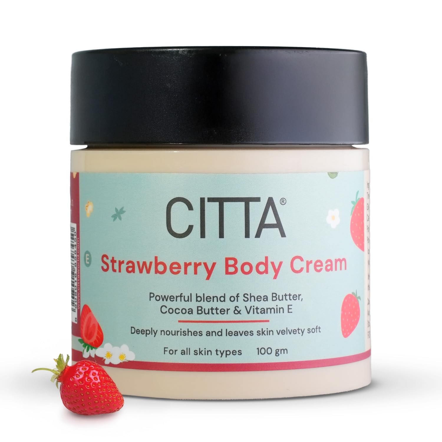 CITTA Strawberry Body Cream for Men & Women – with Shea Butter & Cocoa Butter – Hydrates, Softens & Restores Elasticity – Lightweight, Non-Greasy Formula with Vitamin E – Leaves Skin Smooth & Strawberry-Scented – 100g CITTA