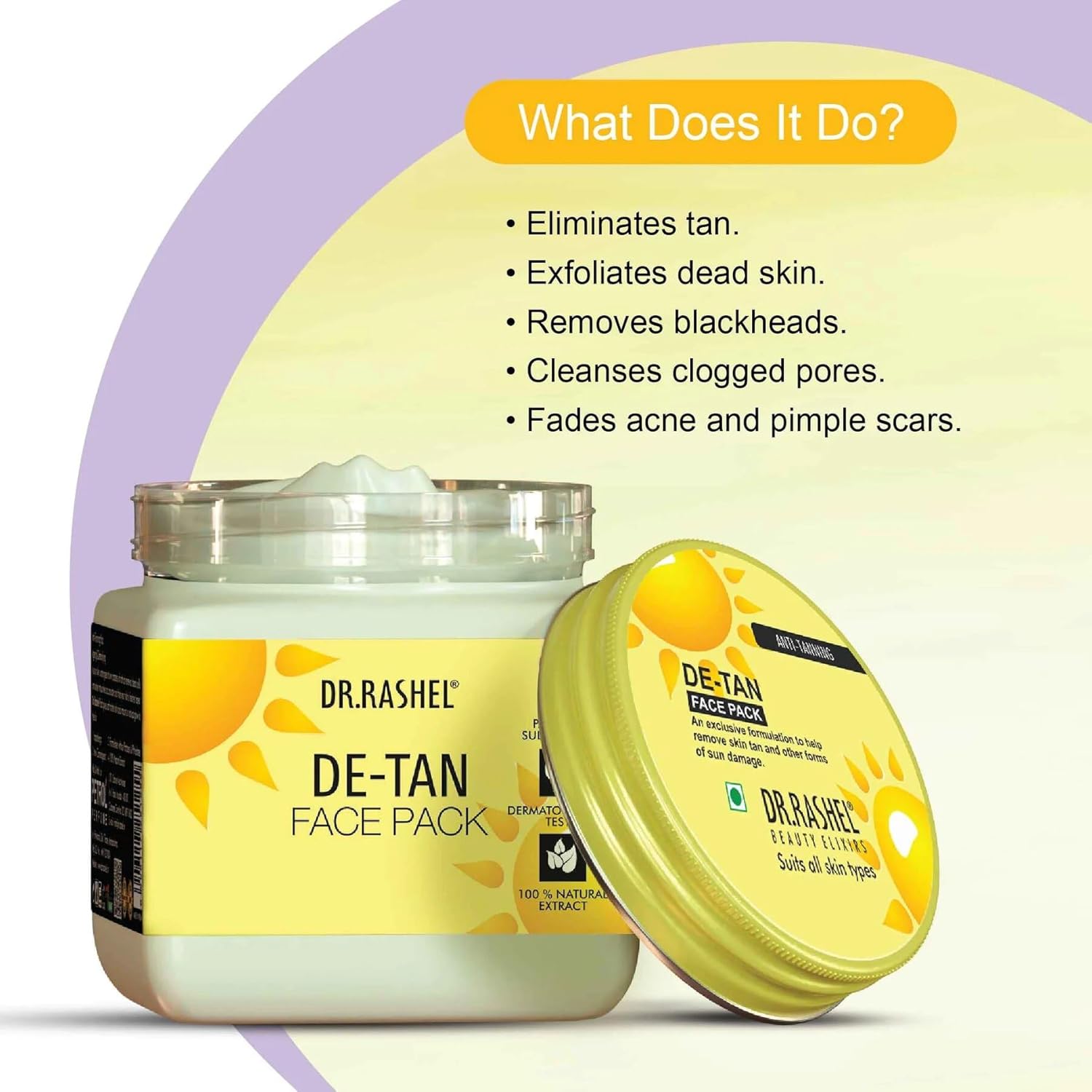 DR.RASHEL De-Tan Face Pack for Glowing Skin, Oil Control, Acne, Pimples, Detan, Blemishes, Pigmentation & Brightening, Face Cleansing for Face & Body (380 Ml) Dr. Rashel