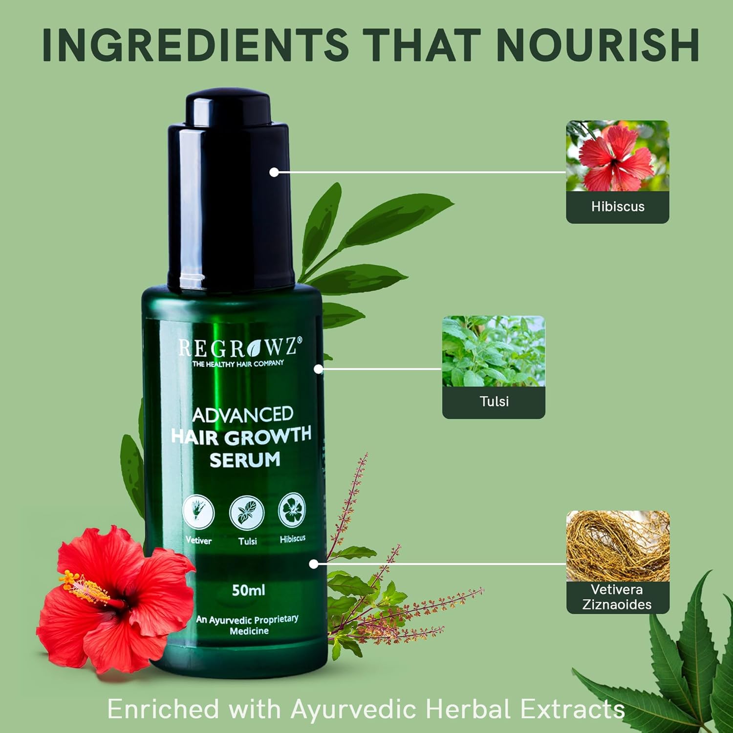 Regrowz Advanced Hair Serum for Men & Women – 50ml | Lightweight Ayurvedic Scalp Serum with Biotin, Aloe Vera, Redensyl & Herbal Extracts | Daily Hair Care for All Hair Types Beauty Bumble