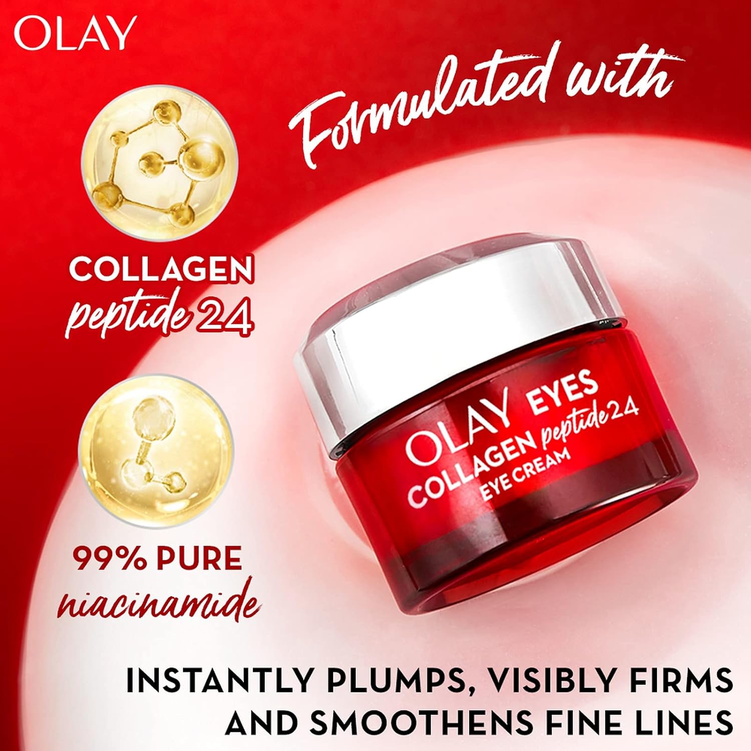 olay eye cream | Reduces Dark Circle, Wrinkles and Puffiness | With Peptides and Niacinamide | Normal, Oily, Dry & Combination Skin l Paraben & Sulphate free | 15ml (Collagen Peptide 24) Olay