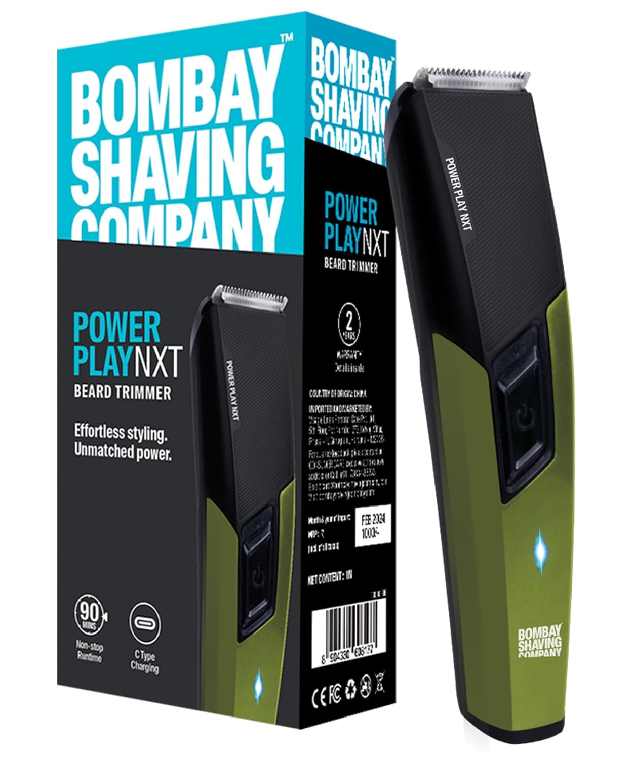 Bombay Shaving Company Power Play NXT Trimmer, 9 Weeks of trimming, 90 mins run time with Type C, 6 comb attachments, Self-sharpening blades | Trimmer for Men || Green Beauty Bumble