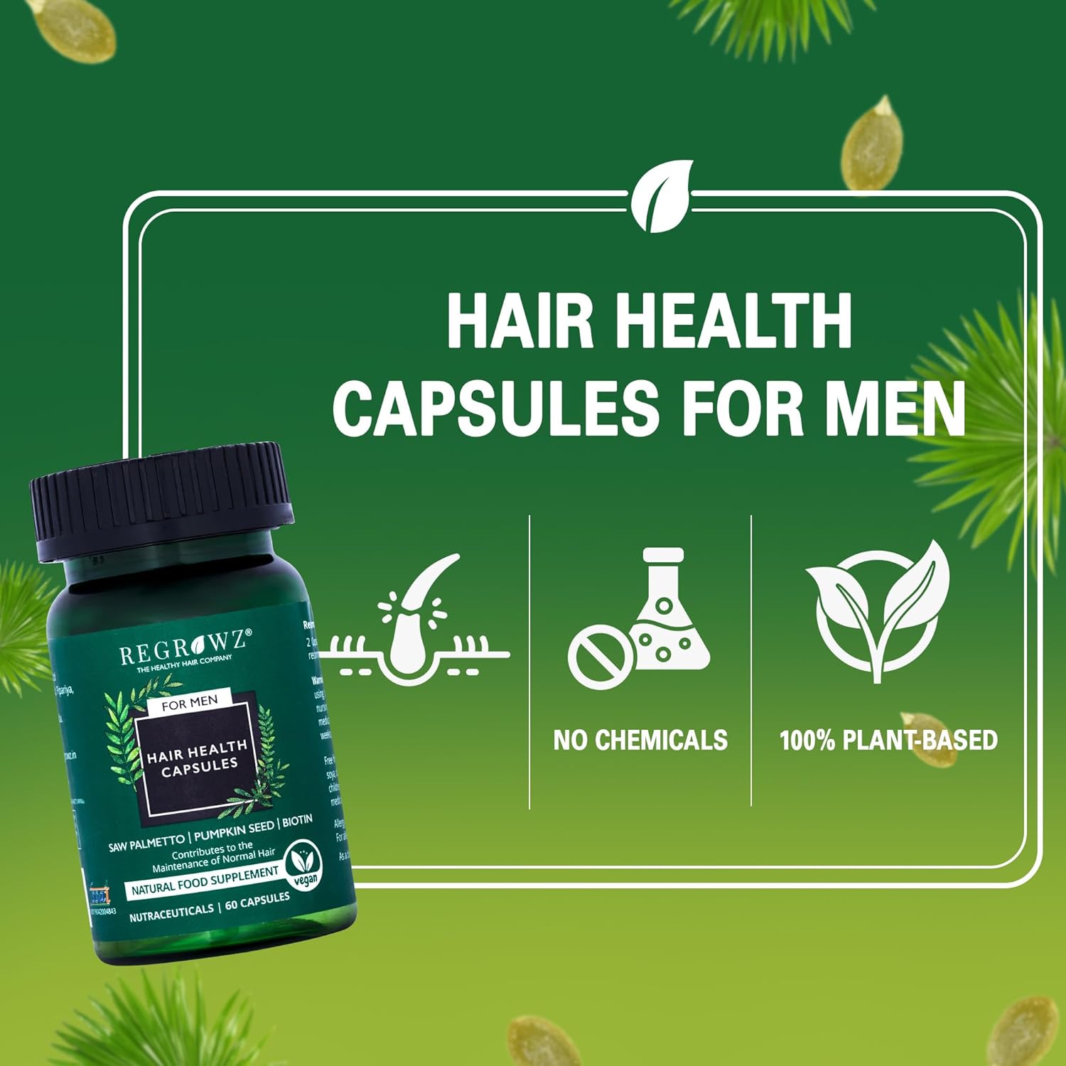 Regrowz Hair Capsules for Men – With Biotin, Pumpkin Seeds & Herbal Extracts | Nutritional Hair Supplement for Well-Groomed, Fuller Appearance, 60 Capsules Beauty Bumble
