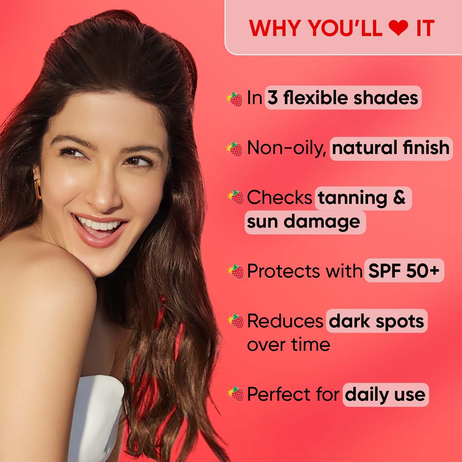 DOT & KEY Strawberry | Dew Tinted Sunscreen | SPF 50+ Pa++++ - 01 Porcelain | 50Ml Dot & Key