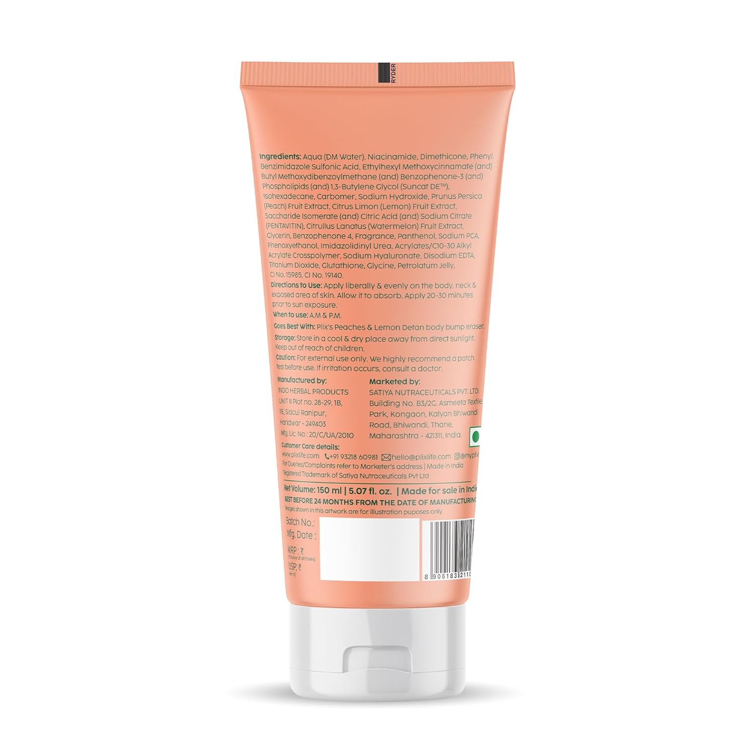 Plix Peaches & Lemon Detan Body Lotion SPF 30 with 5% Niacinamide 150ml PLIX