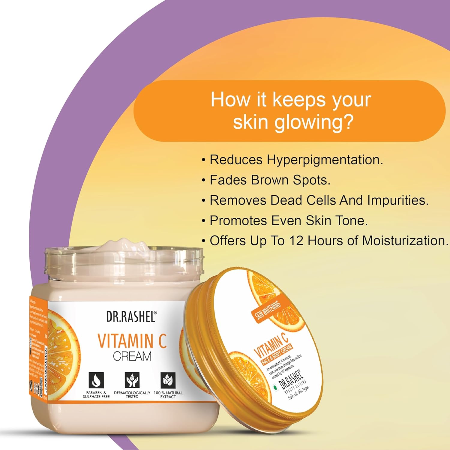 DR.RASHEL Vitamin C Cream For Men & Women With Goodness of Orange Extract & Glycerin (380 Ml) | Hydrating & Moisturizing Facial Cream |soothing & Cleansing Facial Cream For All Skin Types Dr. Rashel