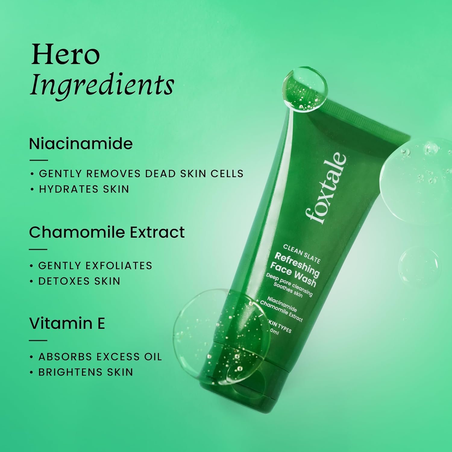 Foxtale Refreshing Face Wash for Deep Cleansing with Niacinamide, Hydrates & Brightens, Non-Drying Cleanser for Glowing Skin, Men & Women, For All Skin Types - 100 ml FOXTALE