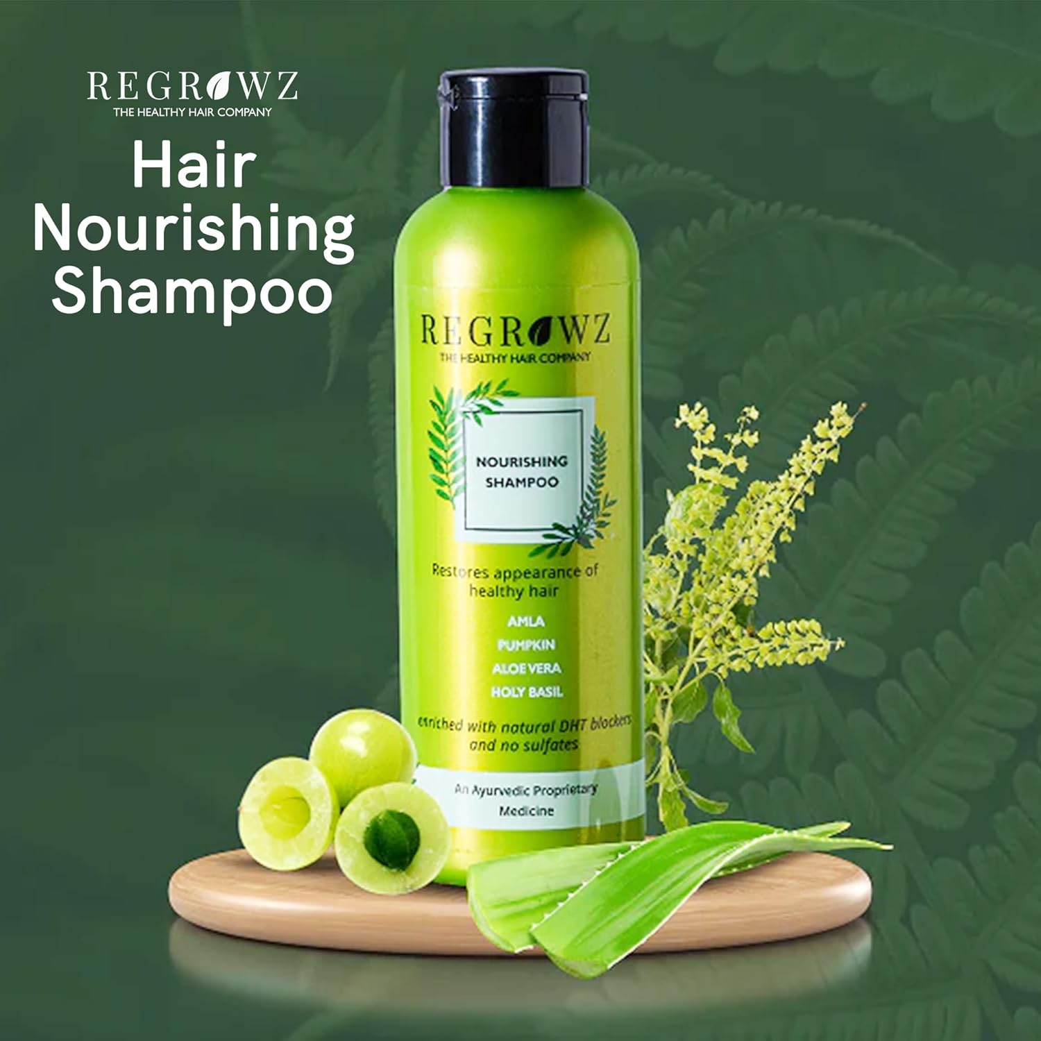 Regrowz Nourishing Ayurvedic Shampoo For Men & Women - 225ml With Amla, Aloe Vera, Coconut Oil, Biotin & Natural DHT Blockers, Plant-Based, Sulphate-Free, Paraben-Free, Gentle Daily Hair Cleanser Beauty Bumble