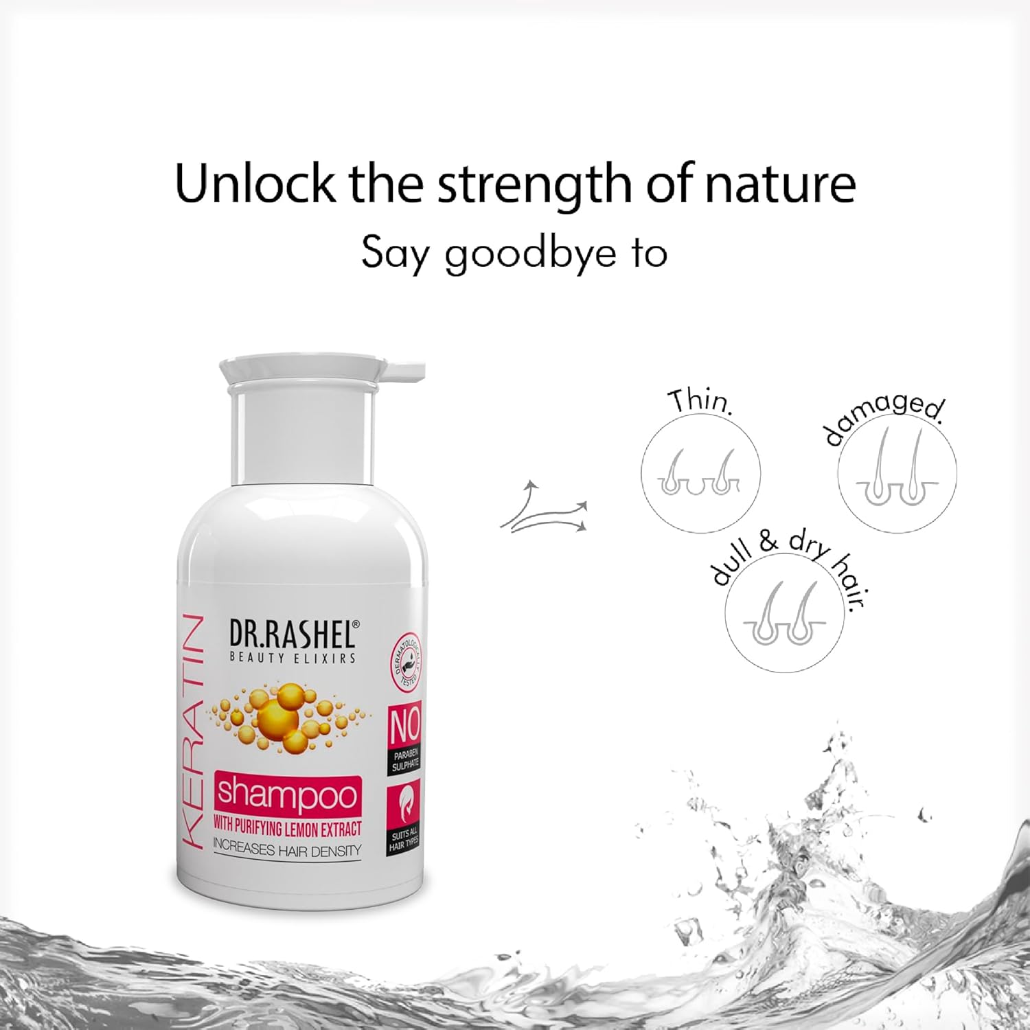DR.Rashel Keratin Shampoo Enriched with Goodness of Keratin & Lemon Extract | Deep Hair care | Sutiable For Shiny, Smooth & Breakage Free Healthy Hair For Men Women 250 ML Dr. Rashel