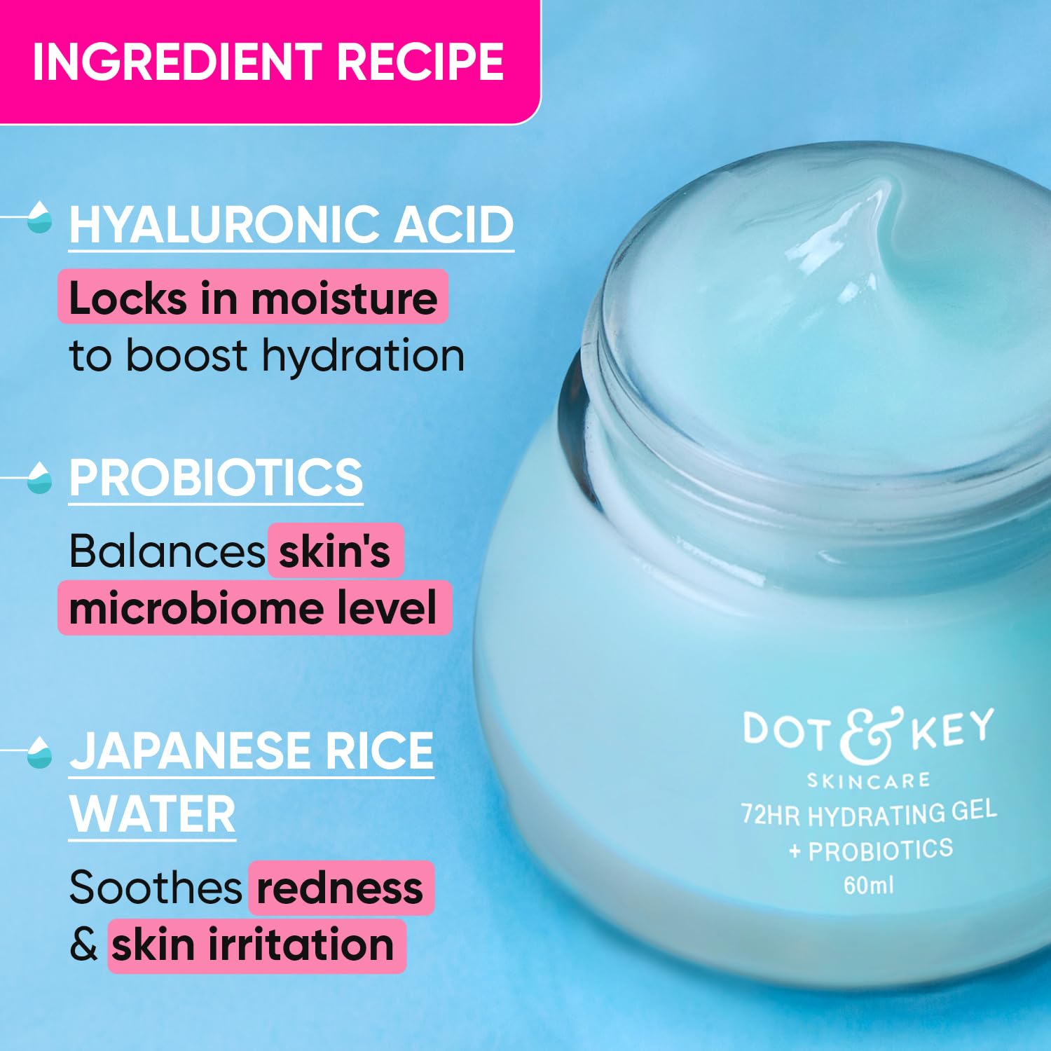DOT & KEY 72Hr Hydrating Gel + Probiotics Moisturizer | 60Ml Dot & Key