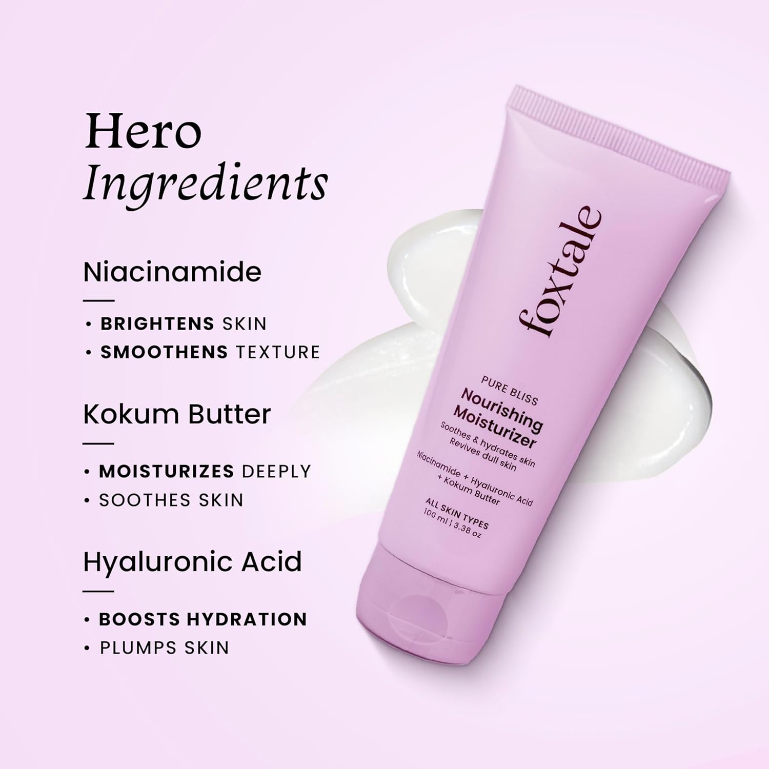 Foxtale Nourishing Face Moisturizer with Niacinamide for 24 Hr Hydration, Lightweight & Non-Sticky, For Soft & Glowing Skin, Men & Women, All Skin Types, 100 ml FOXTALE