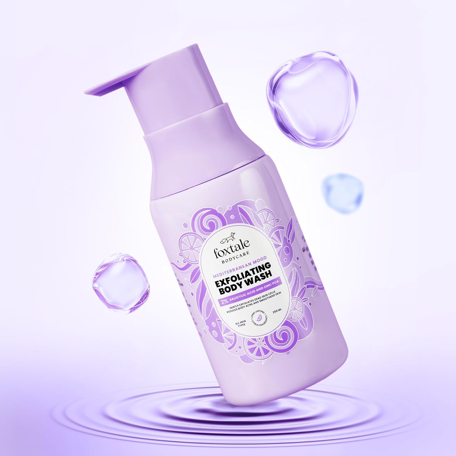 FoxTale 2% Salicylic Acid Exfoliating Body Wash With Zinc Pca|Reduces Body Acne, Strawberry Skin & Ingrown Hair|Smoothens Uneven Texture In 28 Days|Body Wash Men & Women|Exfoliating Shower Gel|250 Ml FOXTALE