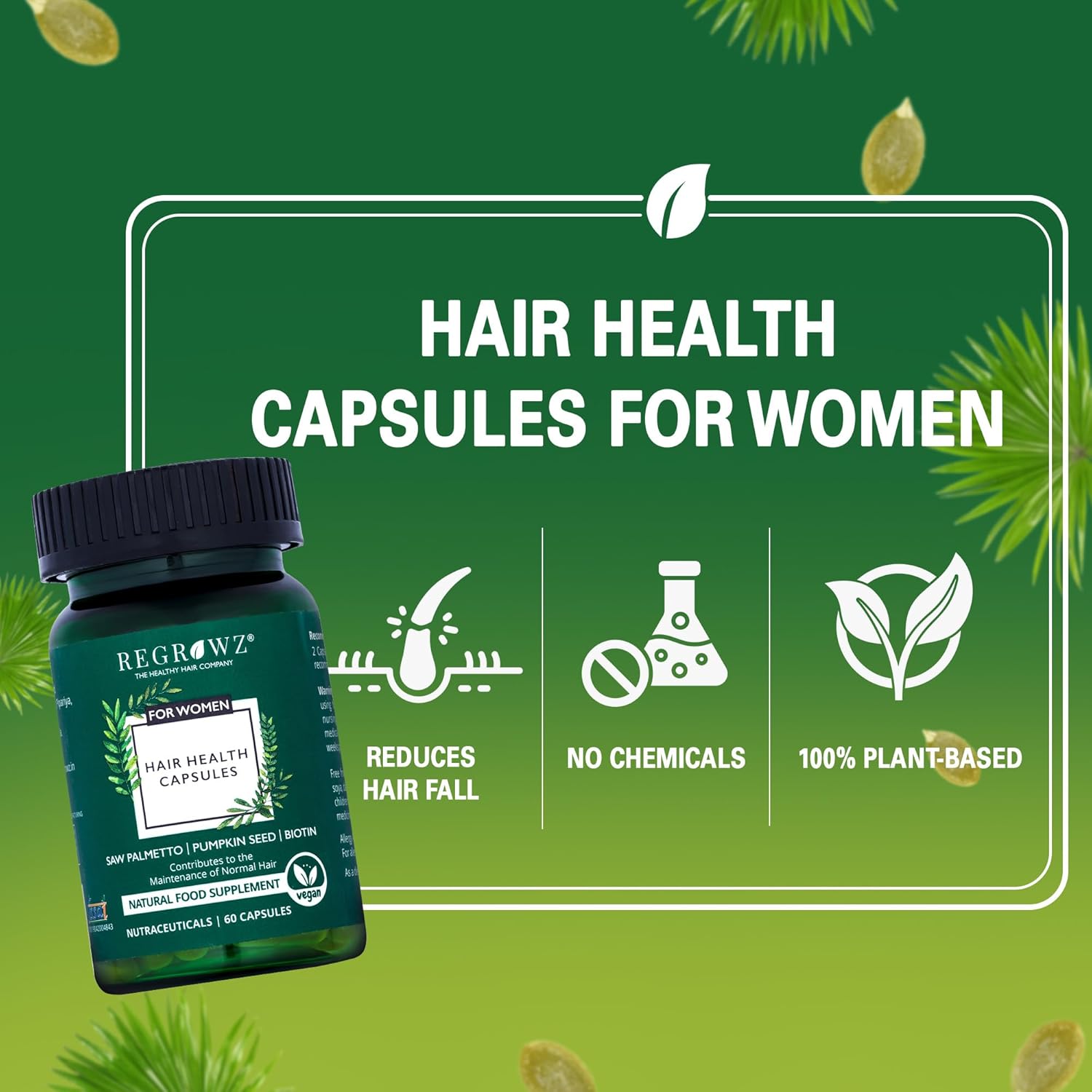 Regrowz Hair Capsules for Women – With Biotin, Pumpkin Seeds & Herbal Extracts | Nutritional Hair Supplement for Healthy-Looking, 60 Capsules Beauty Bumble
