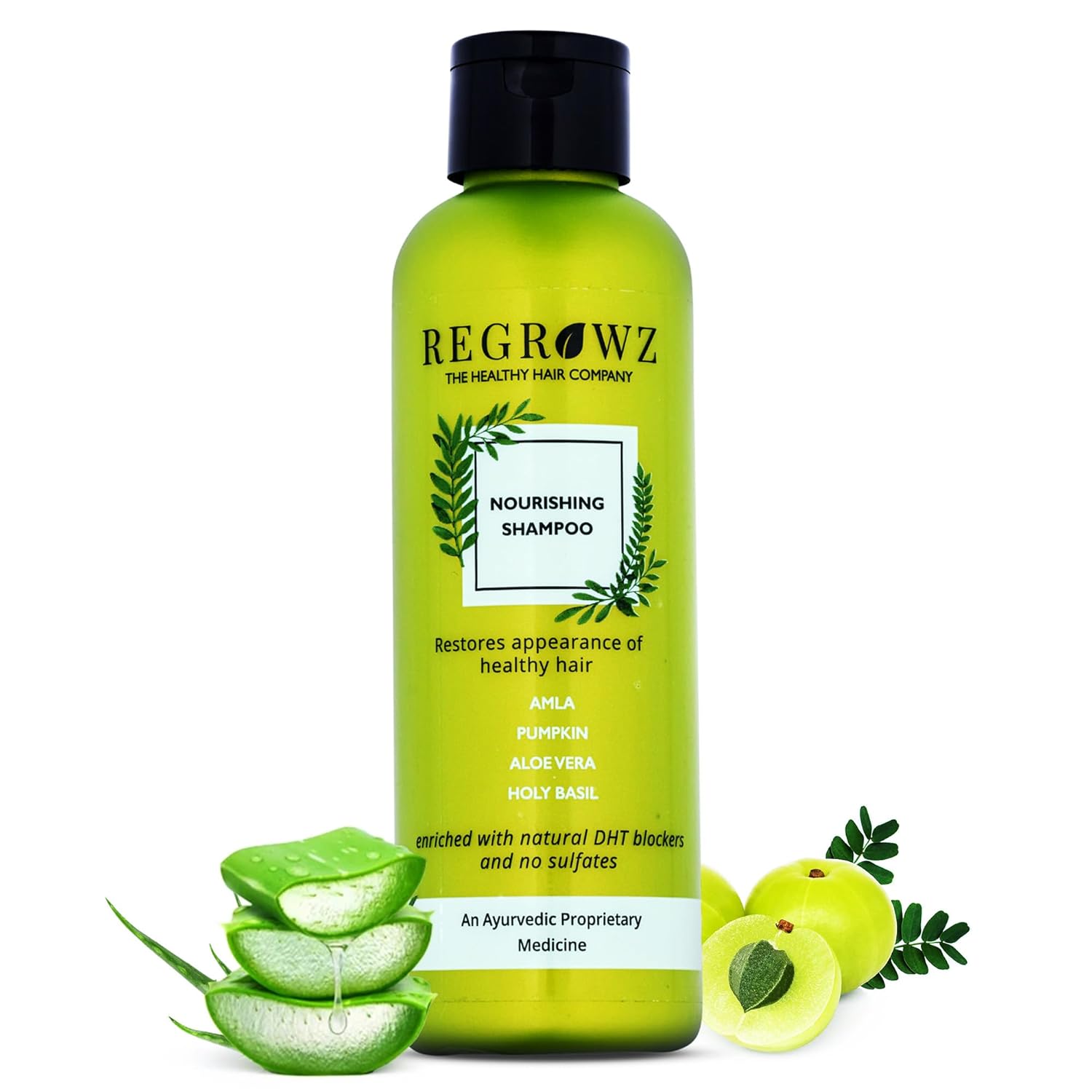 Regrowz Nourishing Ayurvedic Shampoo For Men & Women - 225ml With Amla, Aloe Vera, Coconut Oil, Biotin & Natural DHT Blockers, Plant-Based, Sulphate-Free, Paraben-Free, Gentle Daily Hair Cleanser Beauty Bumble