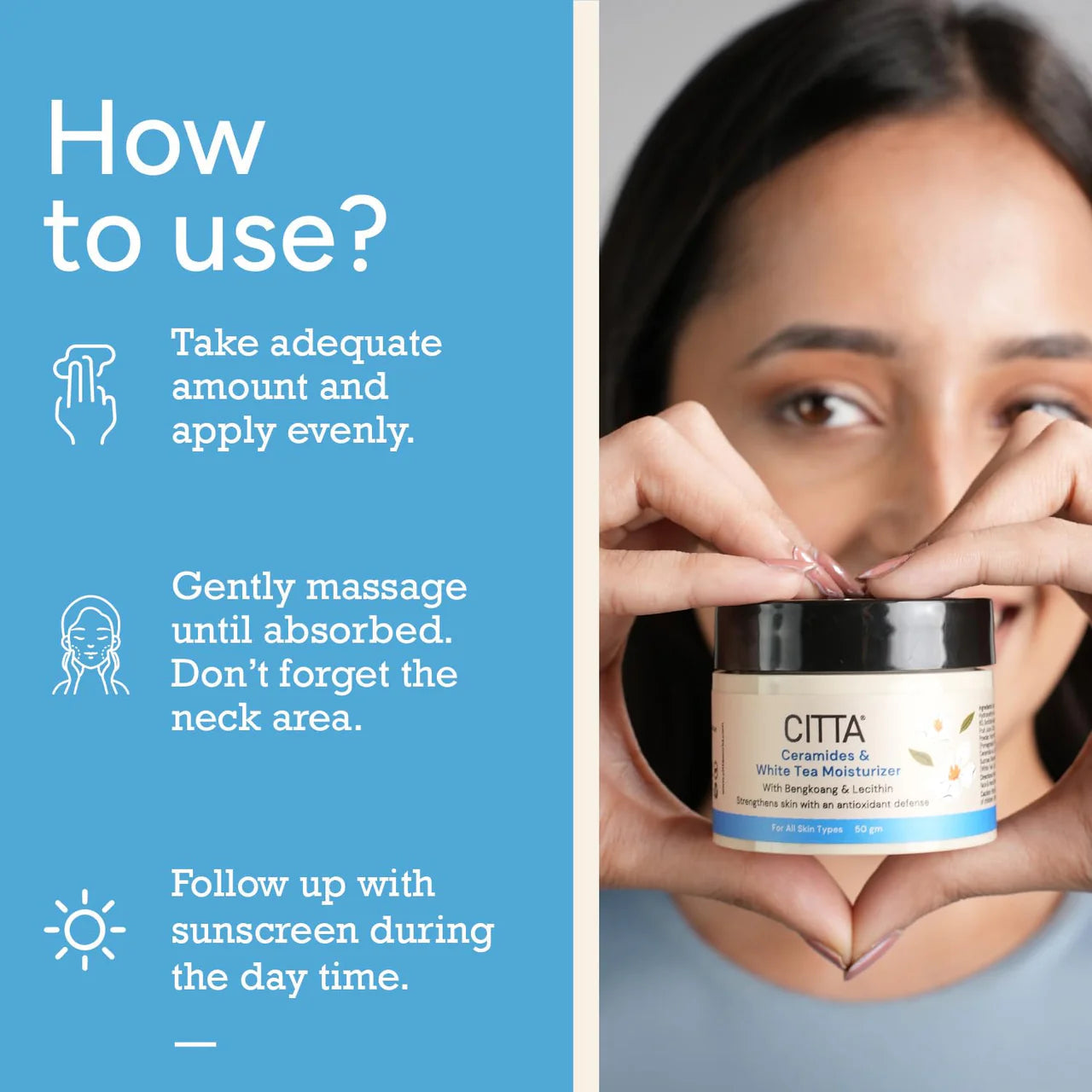 CITTA Ceramides & White Tea Moisturizer for Men & Women | Hydrating Face Moisturizer with Niacinamide for Dry Skin | Daily Use for All Skin Types | Power Blend of Ceramides & White Tea | 50 gm CITTA