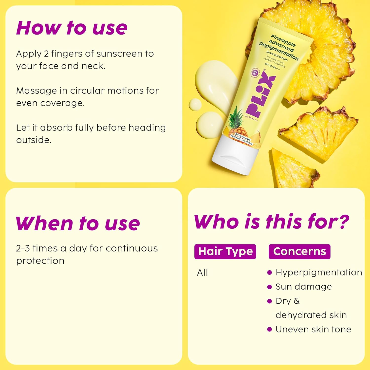 Plix Pineapple Advanced Depigmentation Dewy Sunscreen SPF 50 PA++++ 50g PLIX