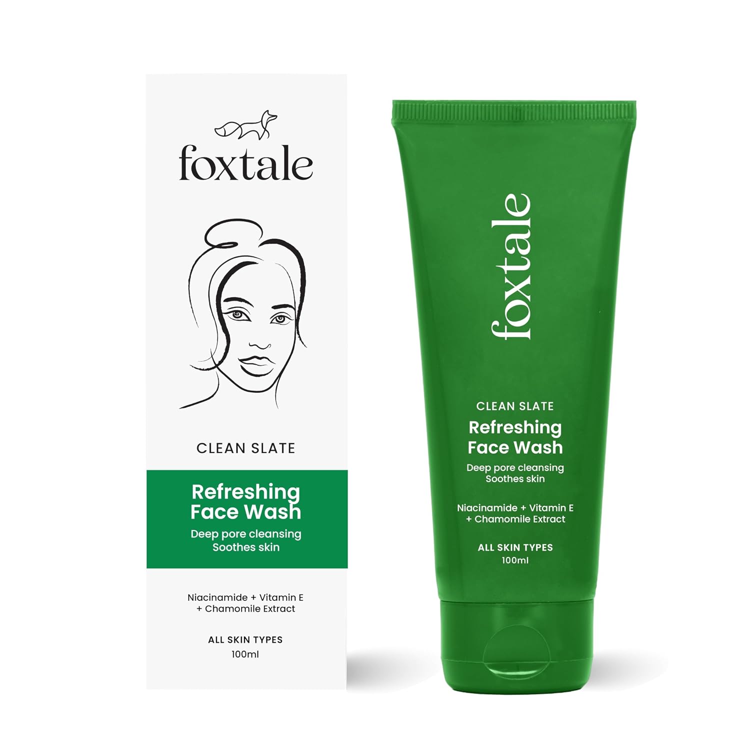 Foxtale Refreshing Face Wash for Deep Cleansing with Niacinamide, Hydrates & Brightens, Non-Drying Cleanser for Glowing Skin, Men & Women, For All Skin Types - 100 ml FOXTALE