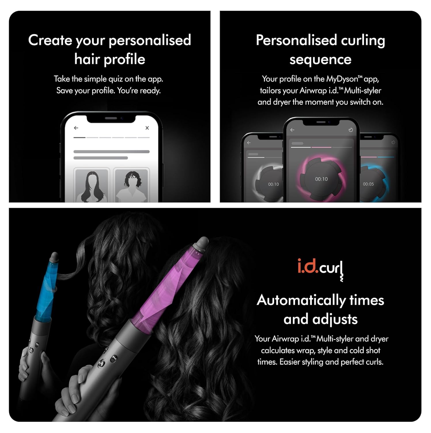 Dyson Airwrap i.d. App Connected Intelligent Multistyler|Personalize Curl Sequence|6 in 1|Dry|Curl|Shape|Smooth|Hide Flyaways|No Heat Damage|7 Styling, 3 Speed & 3 Heat Settings|2 Year Warranty (Vinca Blue/Topaz) Dyson