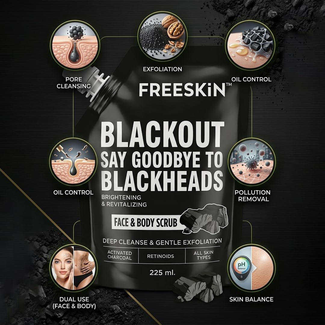 Freeskin Activated Charcoal Scrub 225ML freeskin