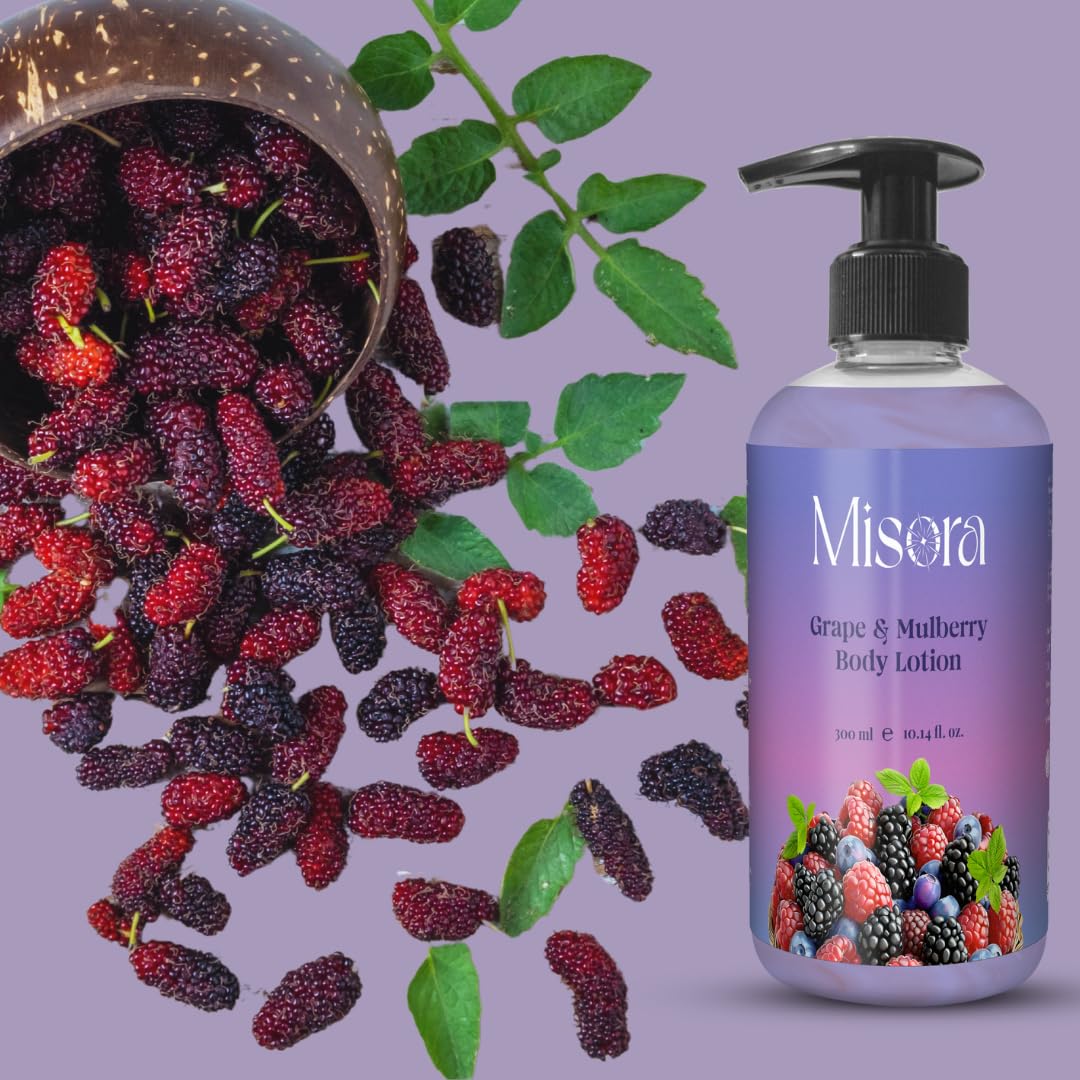 Misora Grape & Mulberry Body Lotion | Deep Hydration, Skin Brightening & Antioxidant-Rich Natural Moisturizer | Nourishing Body Care for Dry, Dull & Uneven Skin Tone for Soft & Radiant Glow | 300ml MISORA